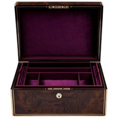 Antique Brass Bound Mahogany Ladies and Gents Jewelry Box, 19th Century