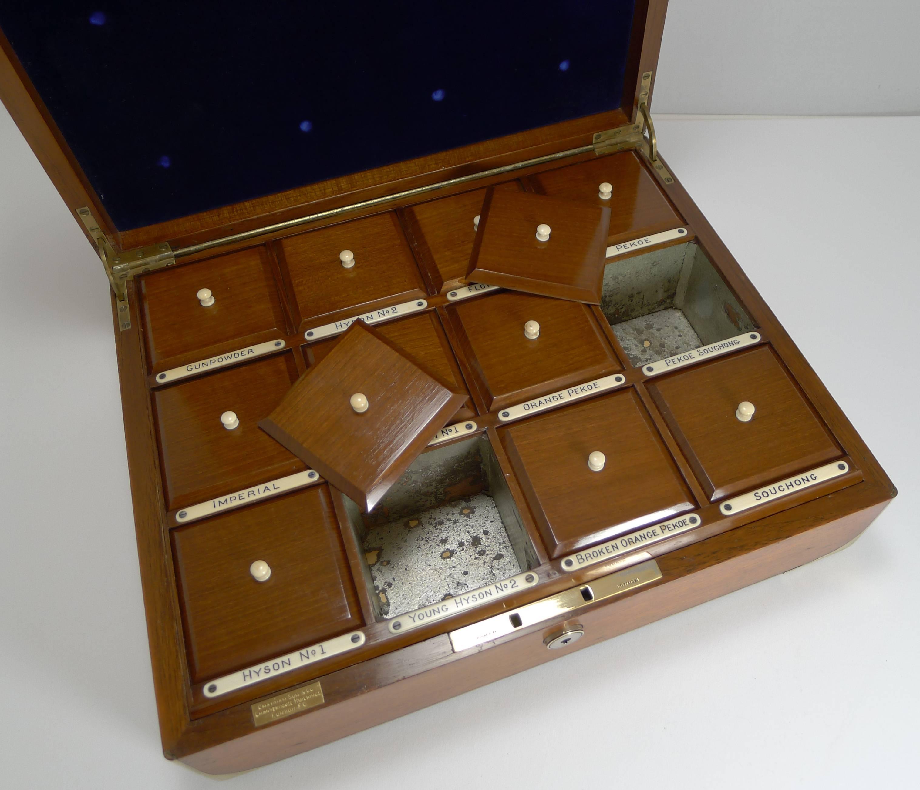 Late Victorian Brass Bound Military Style Tea Sample Box / Caddy by Chapman Son & Co., London