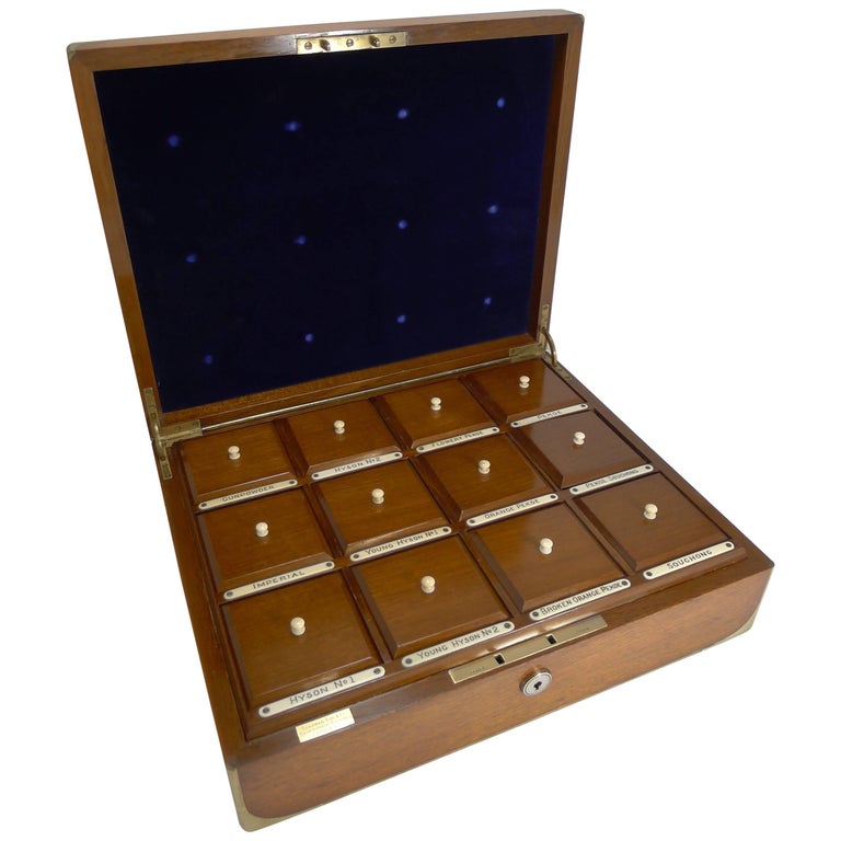 Brass Bound Military Style Tea Sample Box / Caddy by Chapman Son and Co.,  London For Sale at 1stDibs