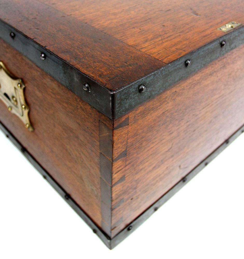 English Brass Bound Teak Campaign Trunk For Sale