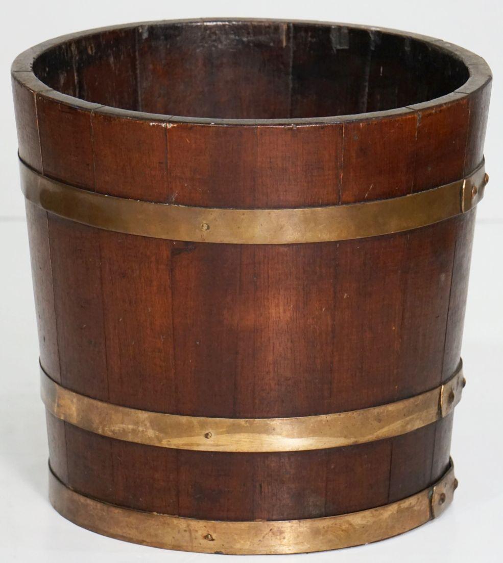 Brass-Bound Wooden Wine Cooler or Bucket from England For Sale 4