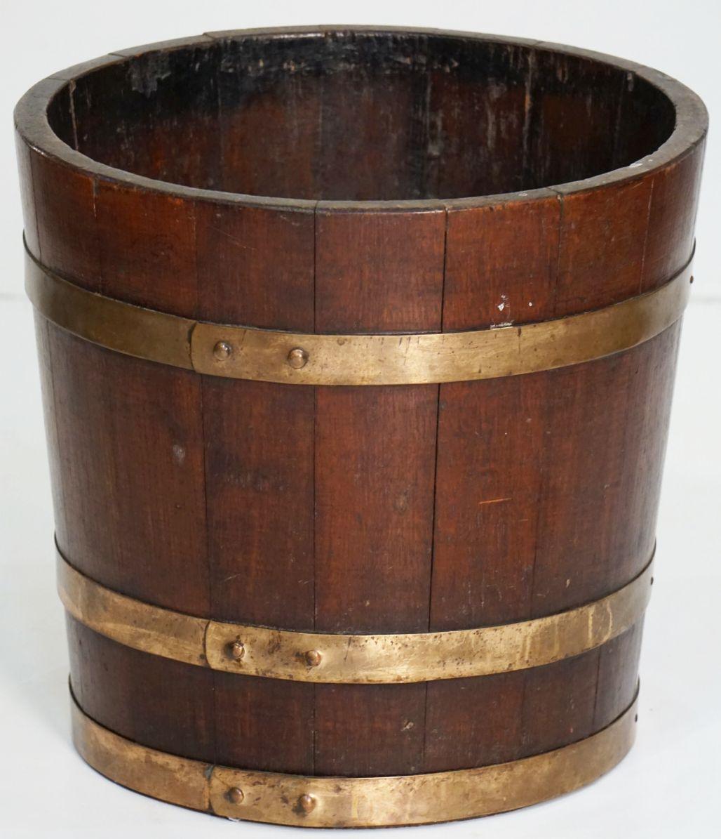 Brass-Bound Wooden Wine Cooler or Bucket from England For Sale 8