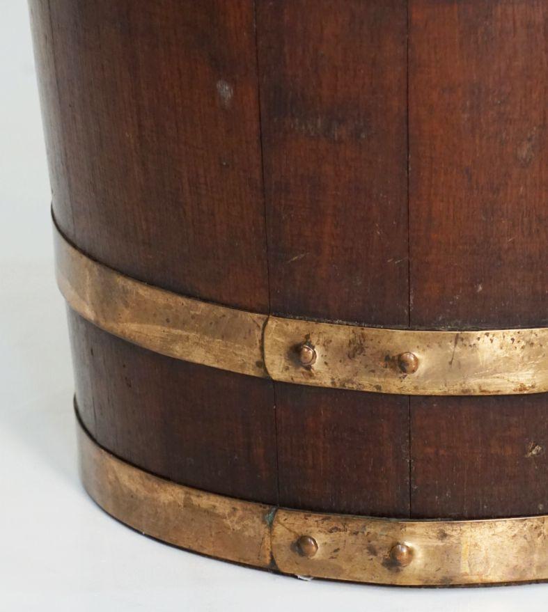 Brass-Bound Wooden Wine Cooler or Bucket from England For Sale 9