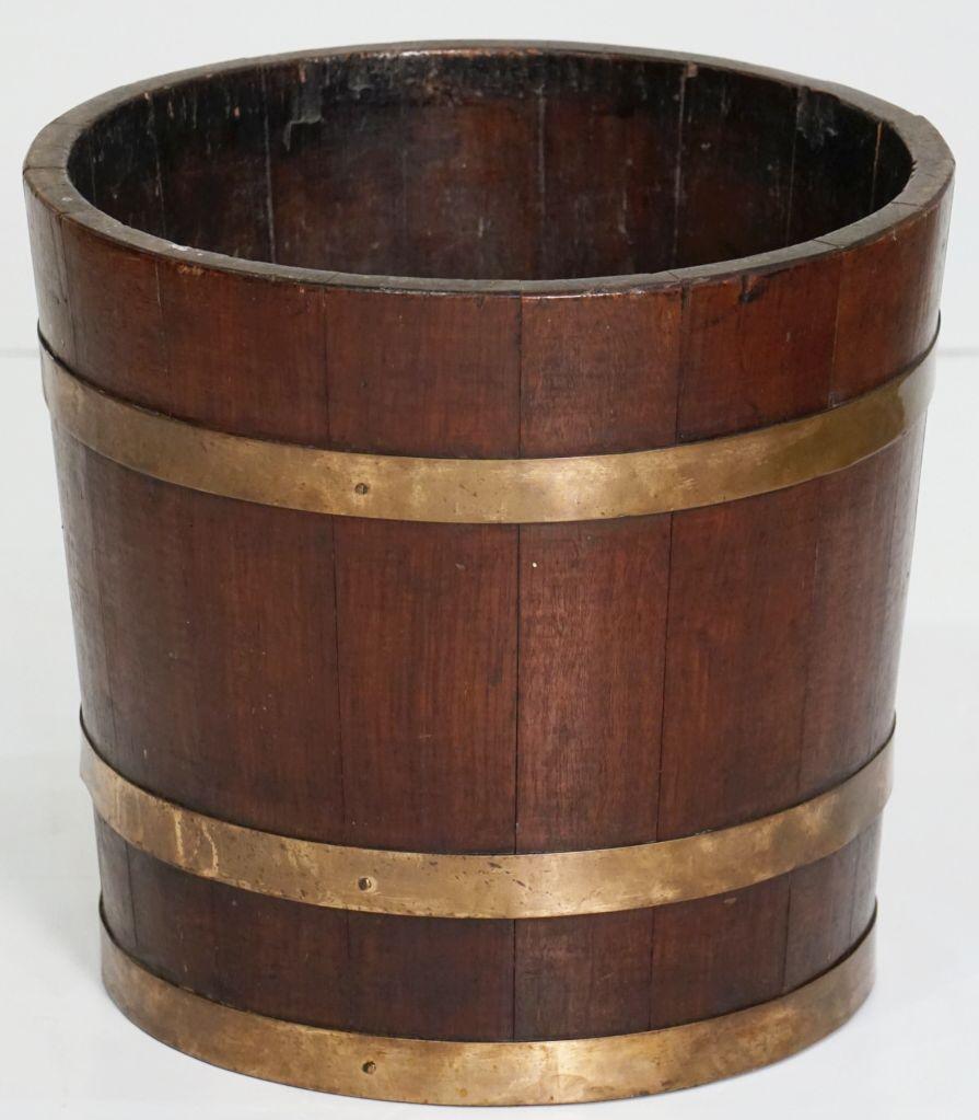 Rustic Brass-Bound Wooden Wine Cooler or Bucket from England For Sale