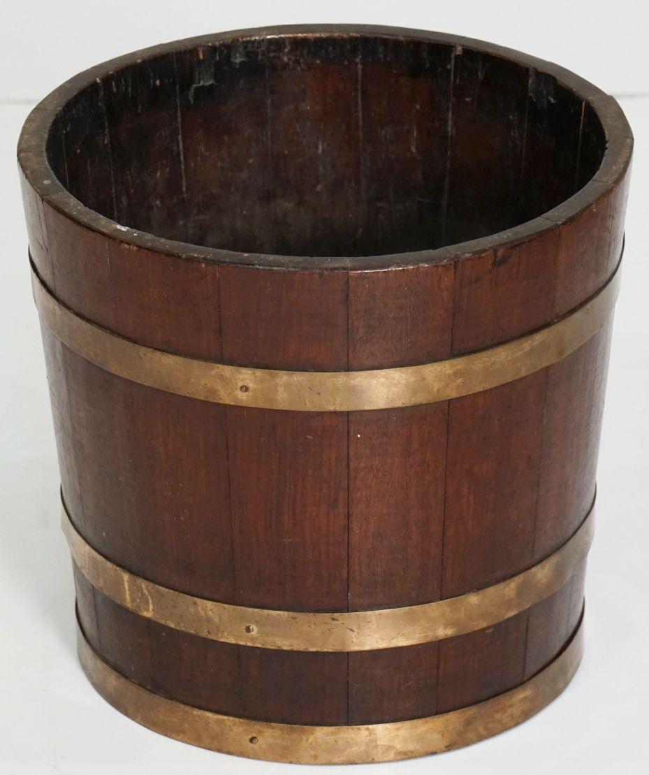 English Brass-Bound Wooden Wine Cooler or Bucket from England For Sale