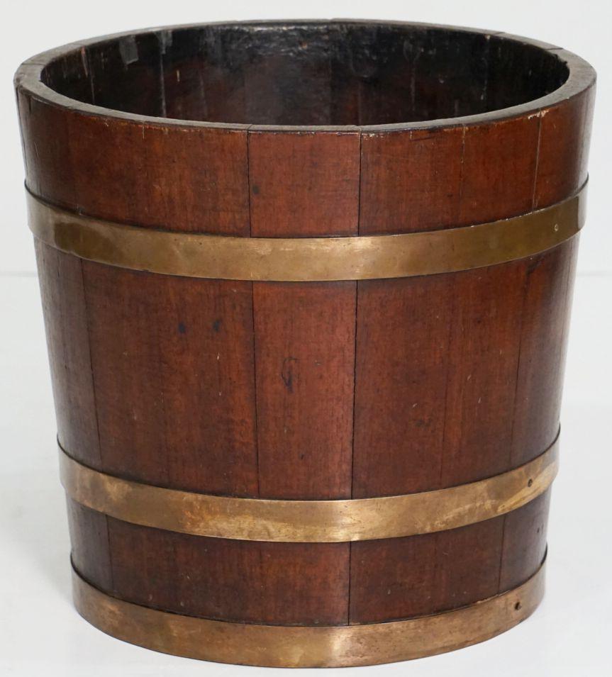 Brass-Bound Wooden Wine Cooler or Bucket from England For Sale 2