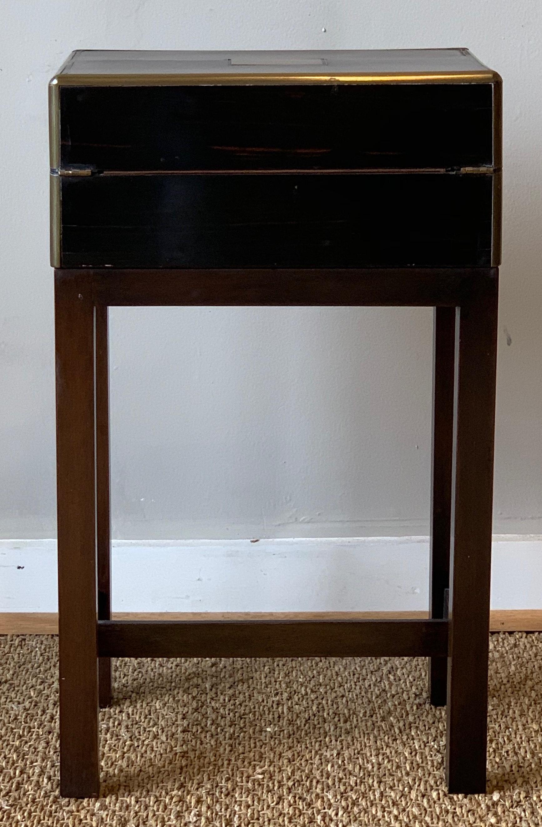 Brass Bound Writing Box on Stand In Good Condition In Kilmarnock, VA