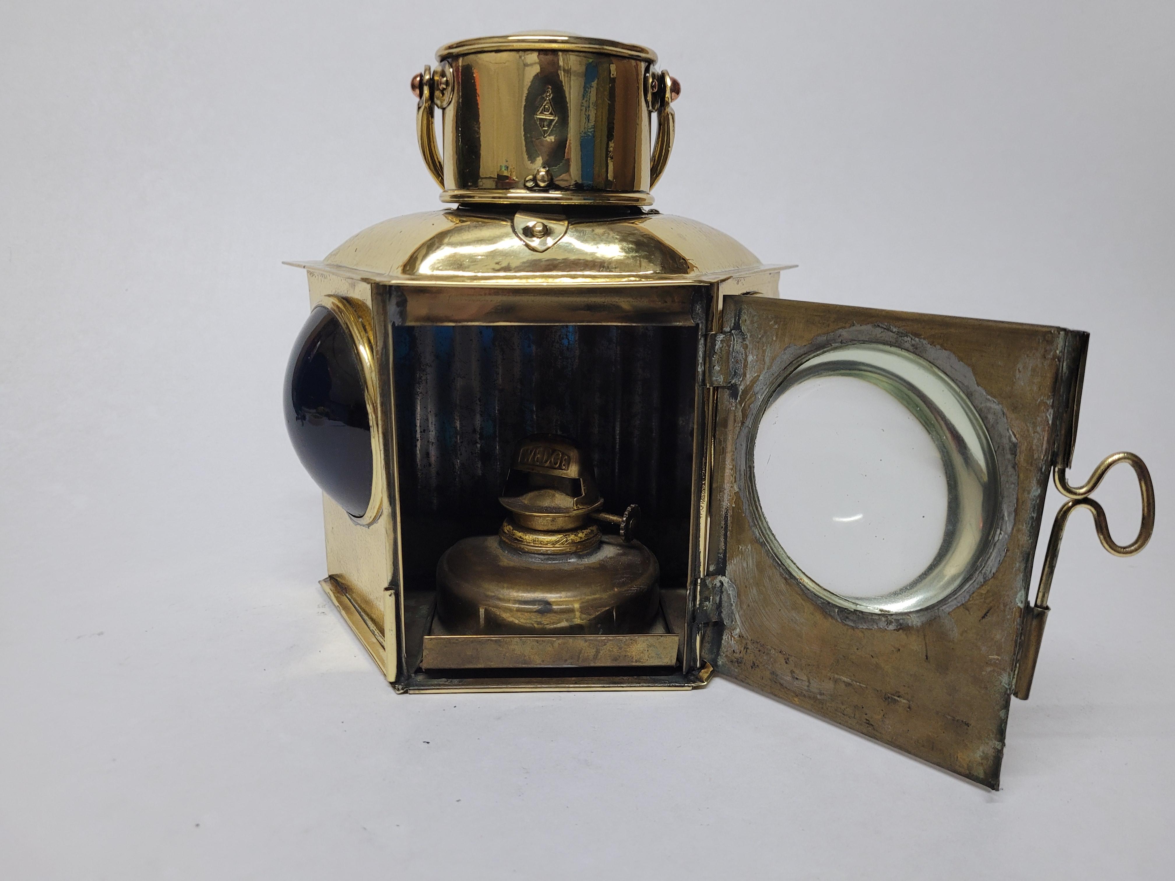 Brass Bow Lantern with Bullseye Lenses For Sale 8