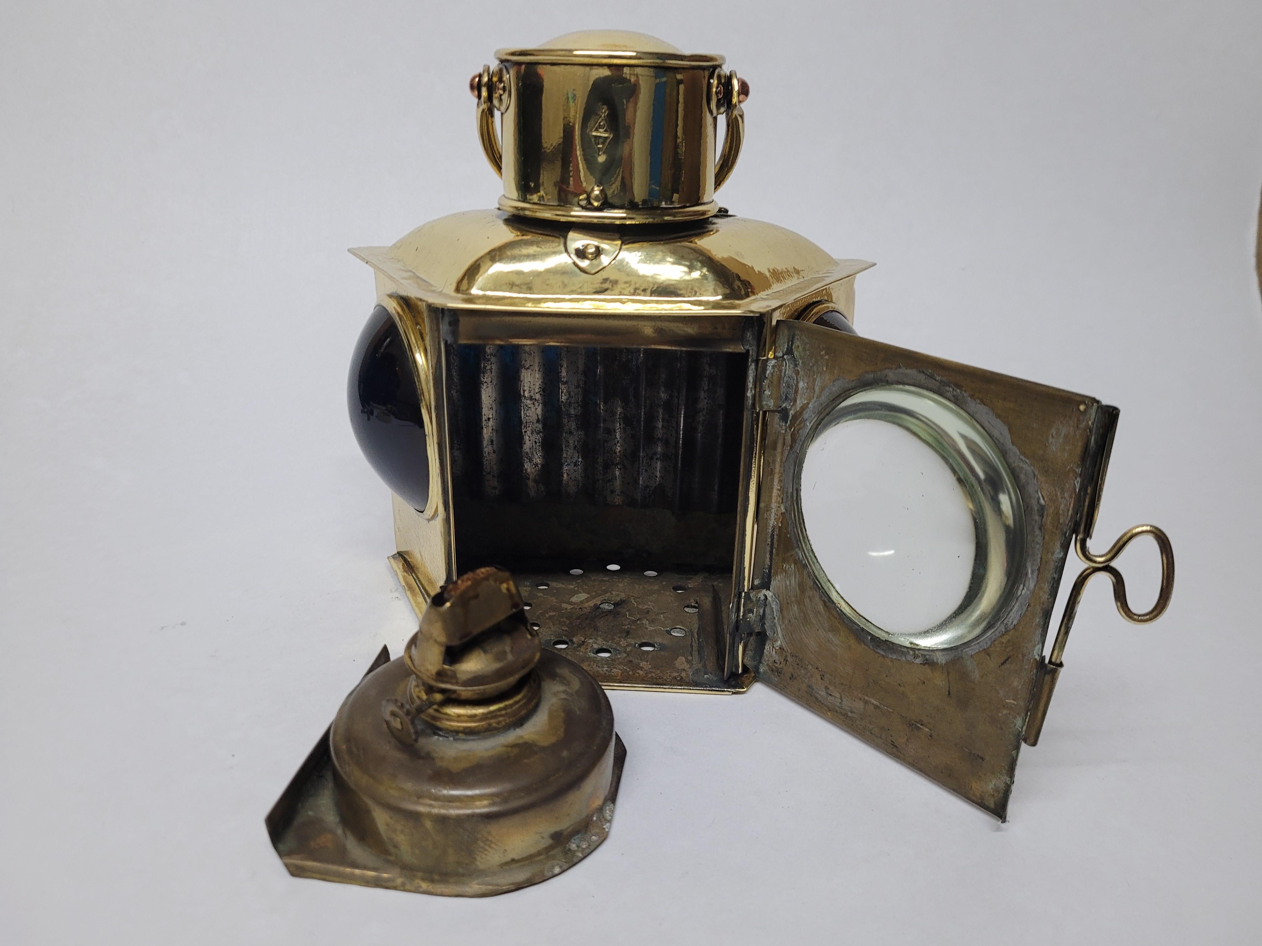Brass Bow Lantern with Bullseye Lenses For Sale 10