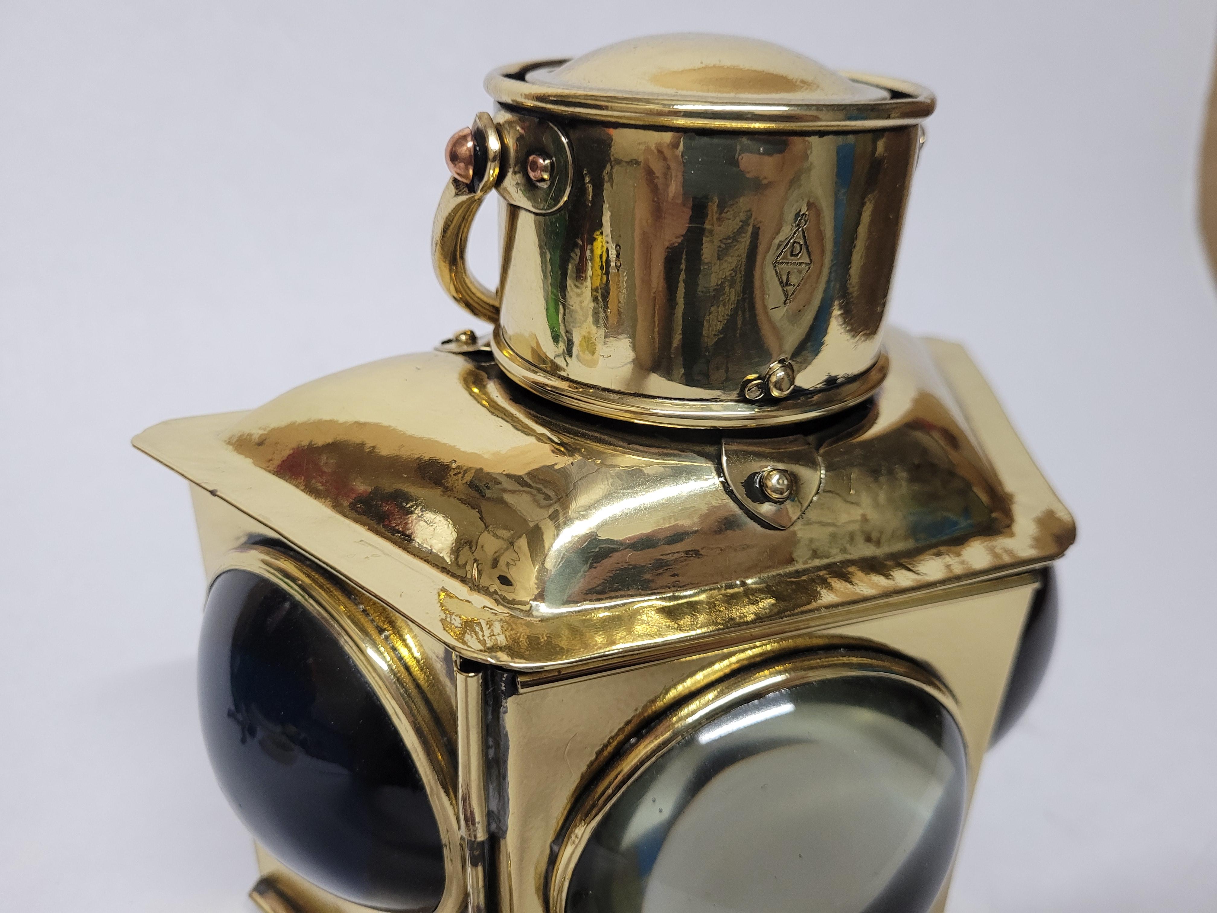 Brass Bow Lantern with Bullseye Lenses For Sale 3