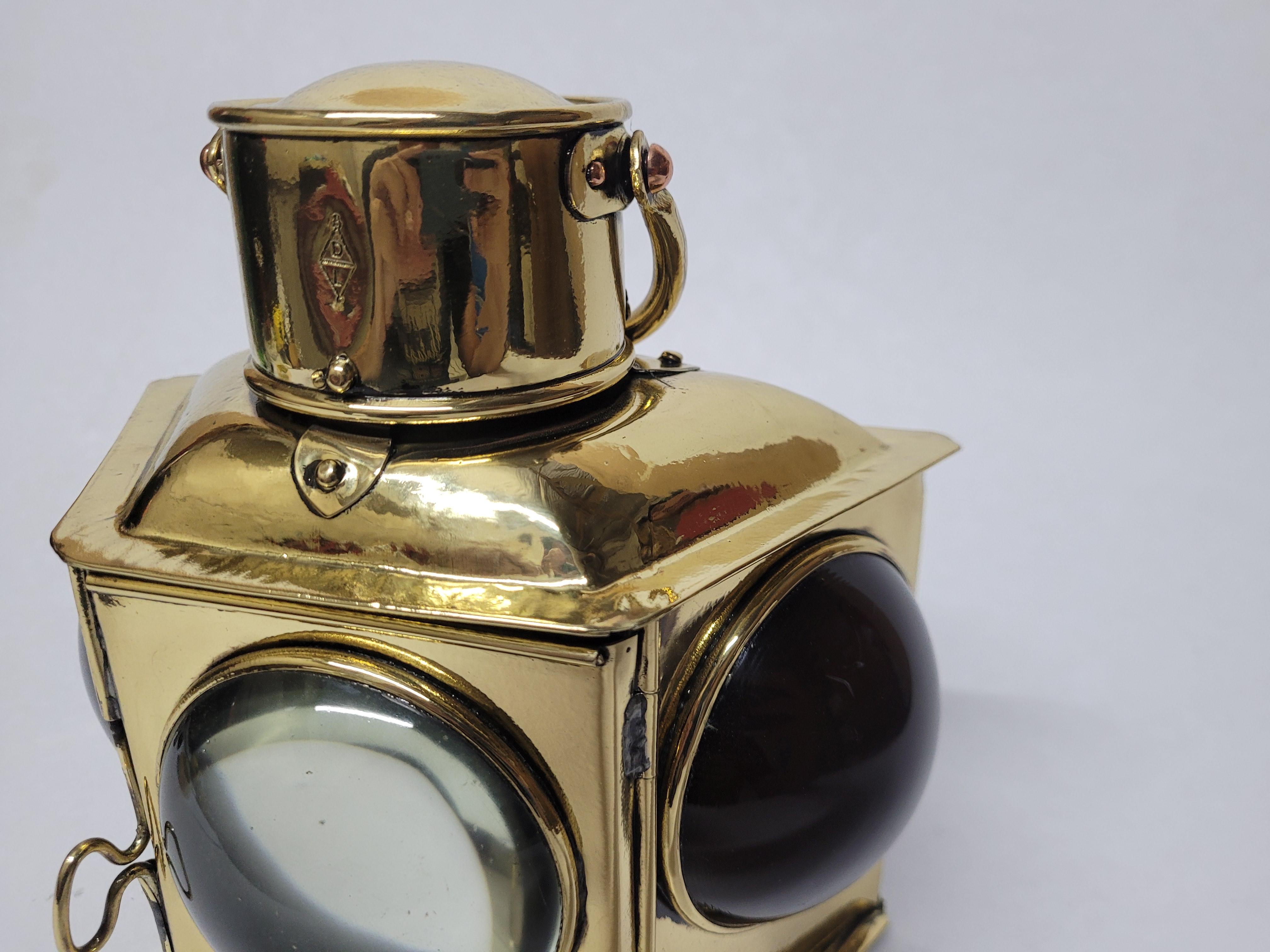 Brass Bow Lantern with Bullseye Lenses For Sale 4