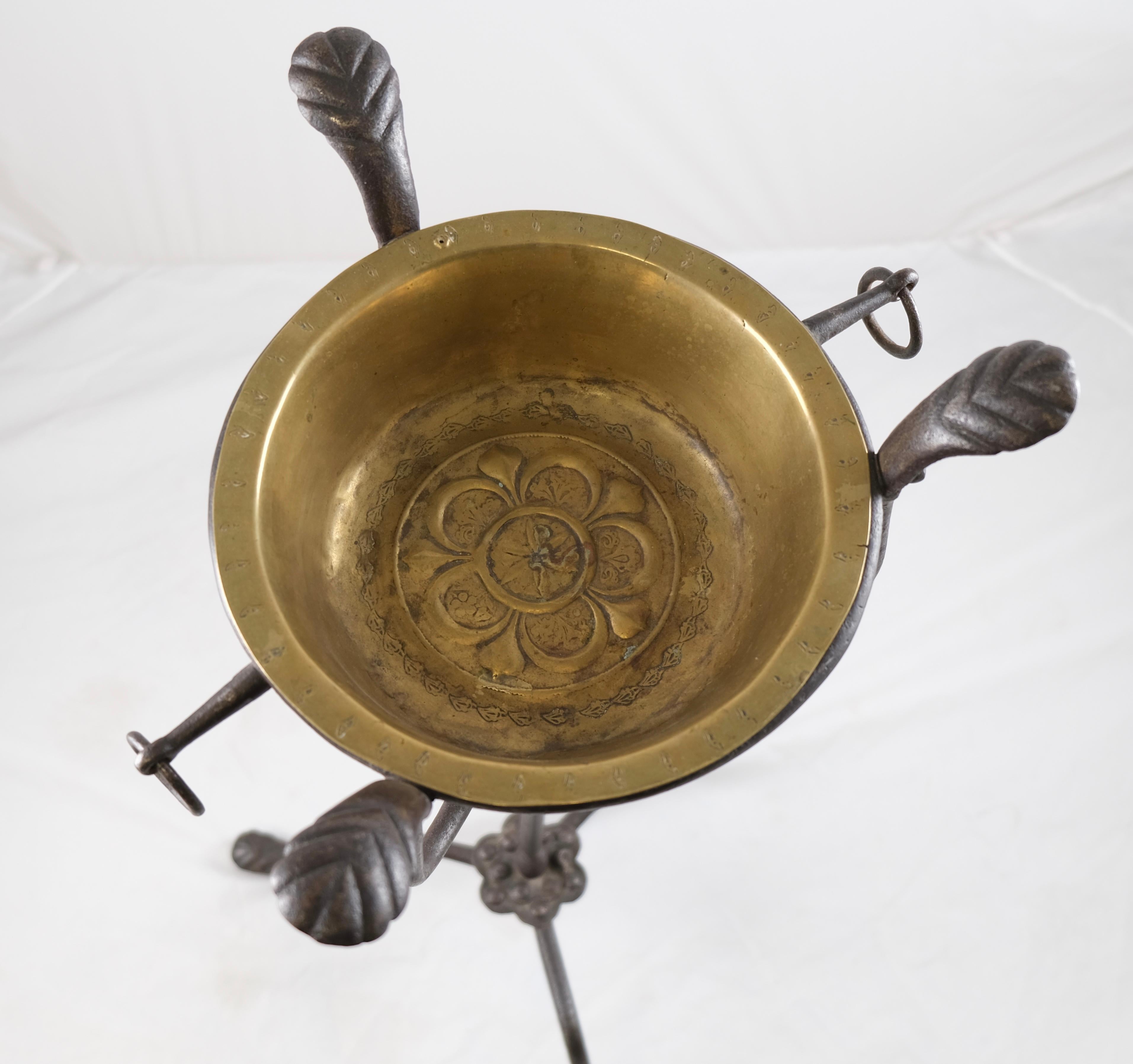 Brass A wrought Iron Stand with a brass bowl , 17th Century For Sale