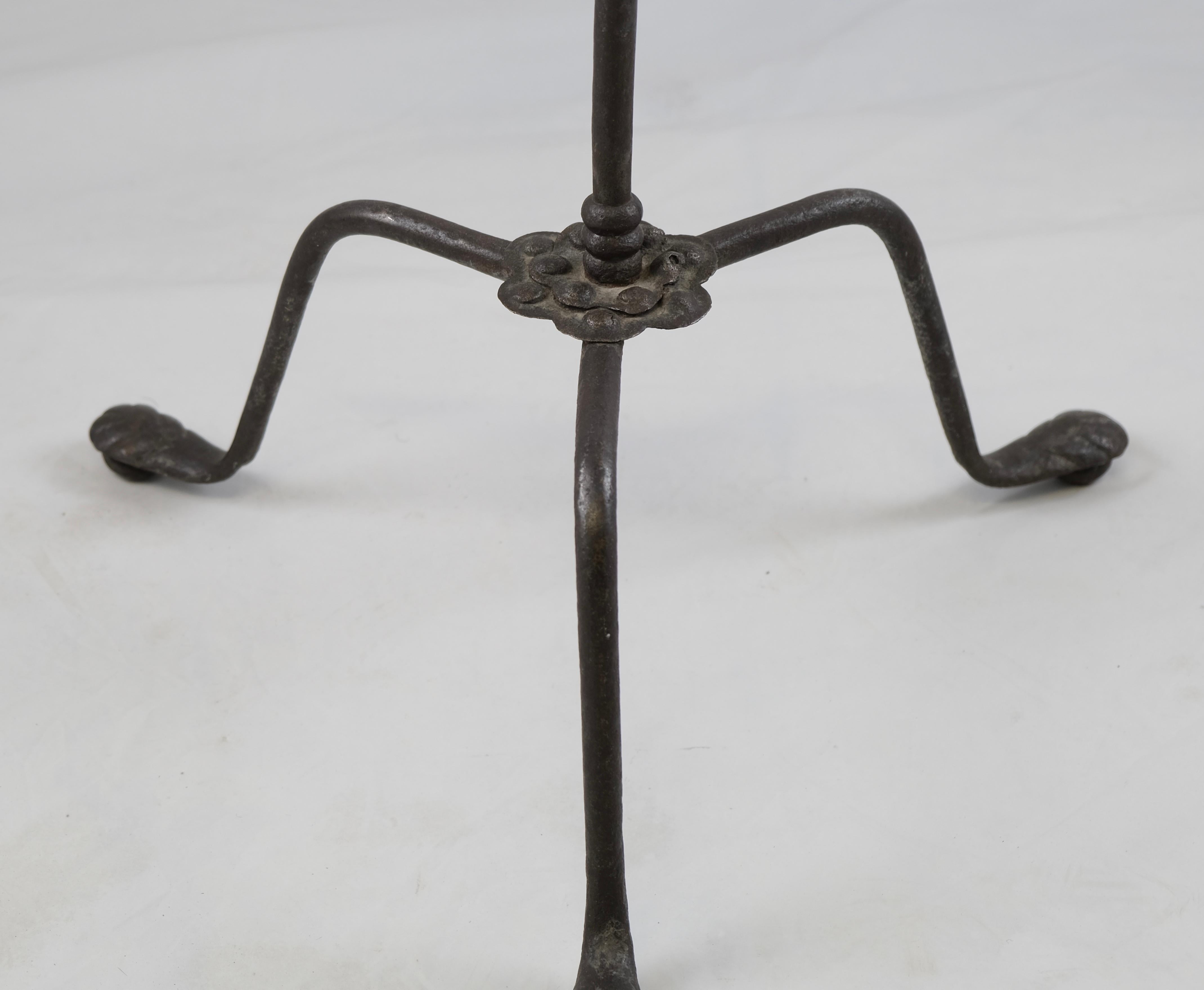 Baroque A wrought Iron Stand with a brass bowl , 17th Century For Sale