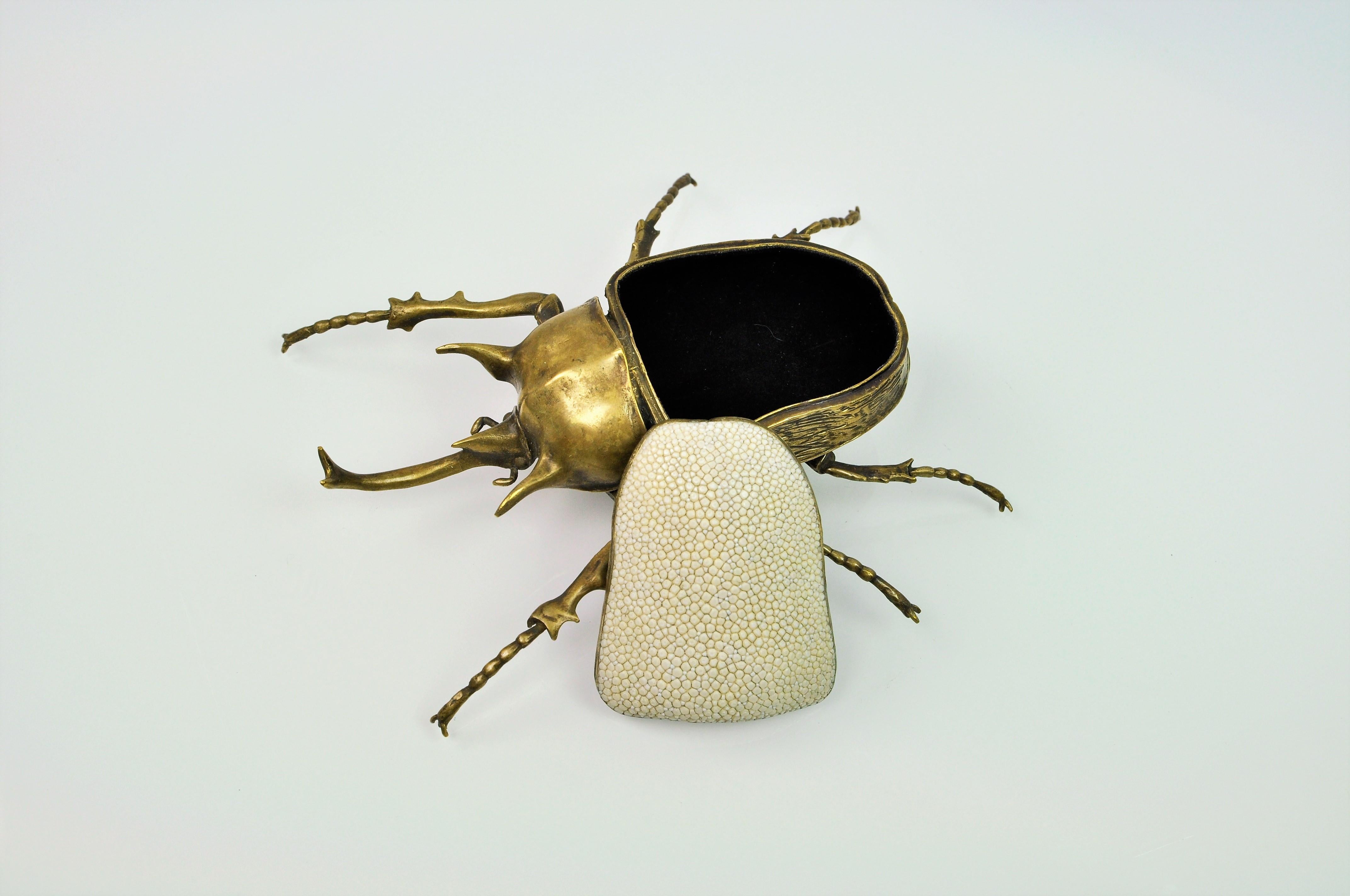 Arts and Crafts Brass Box Goliath Scarab with Shagreen Lid by Ginger Brown