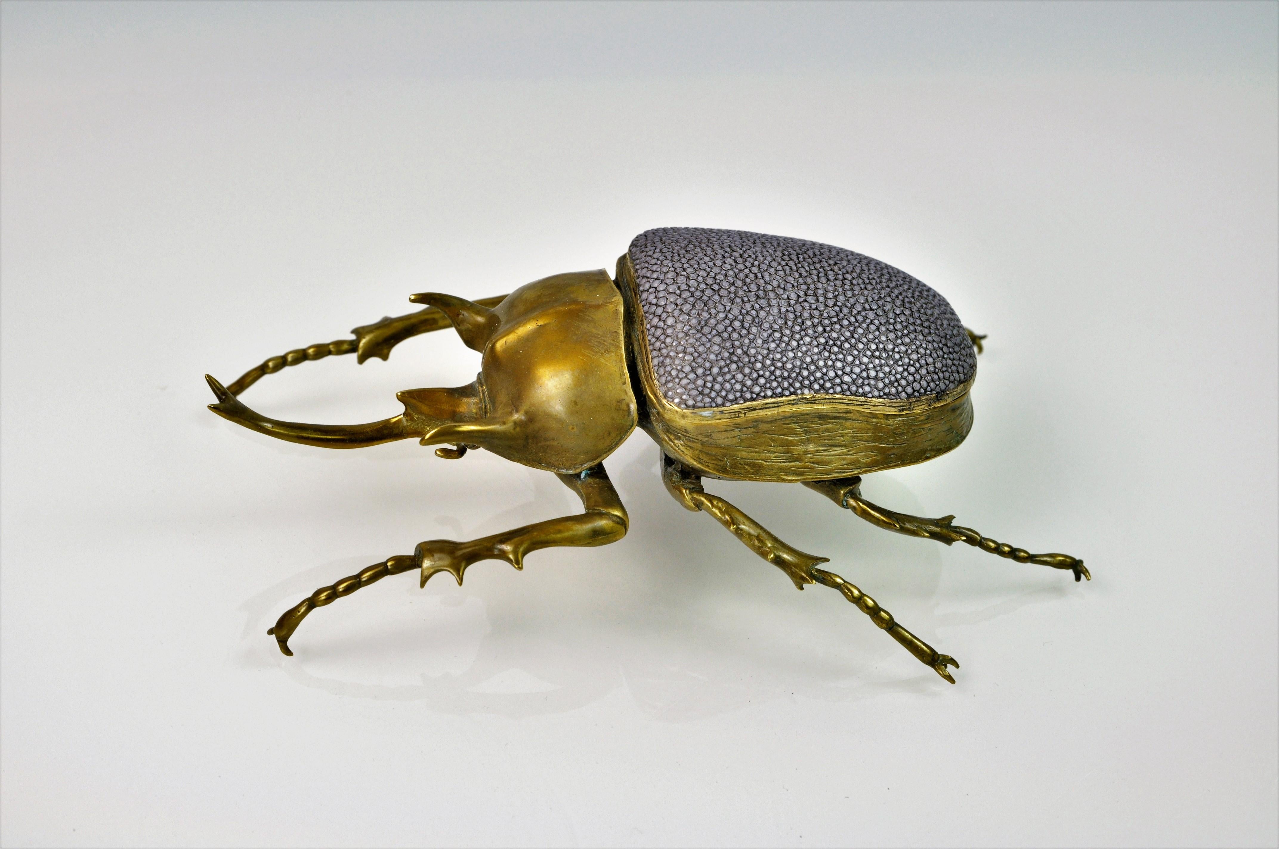 Contemporary Brass Box Goliath Scarab with Shagreen Lid by Ginger Brown