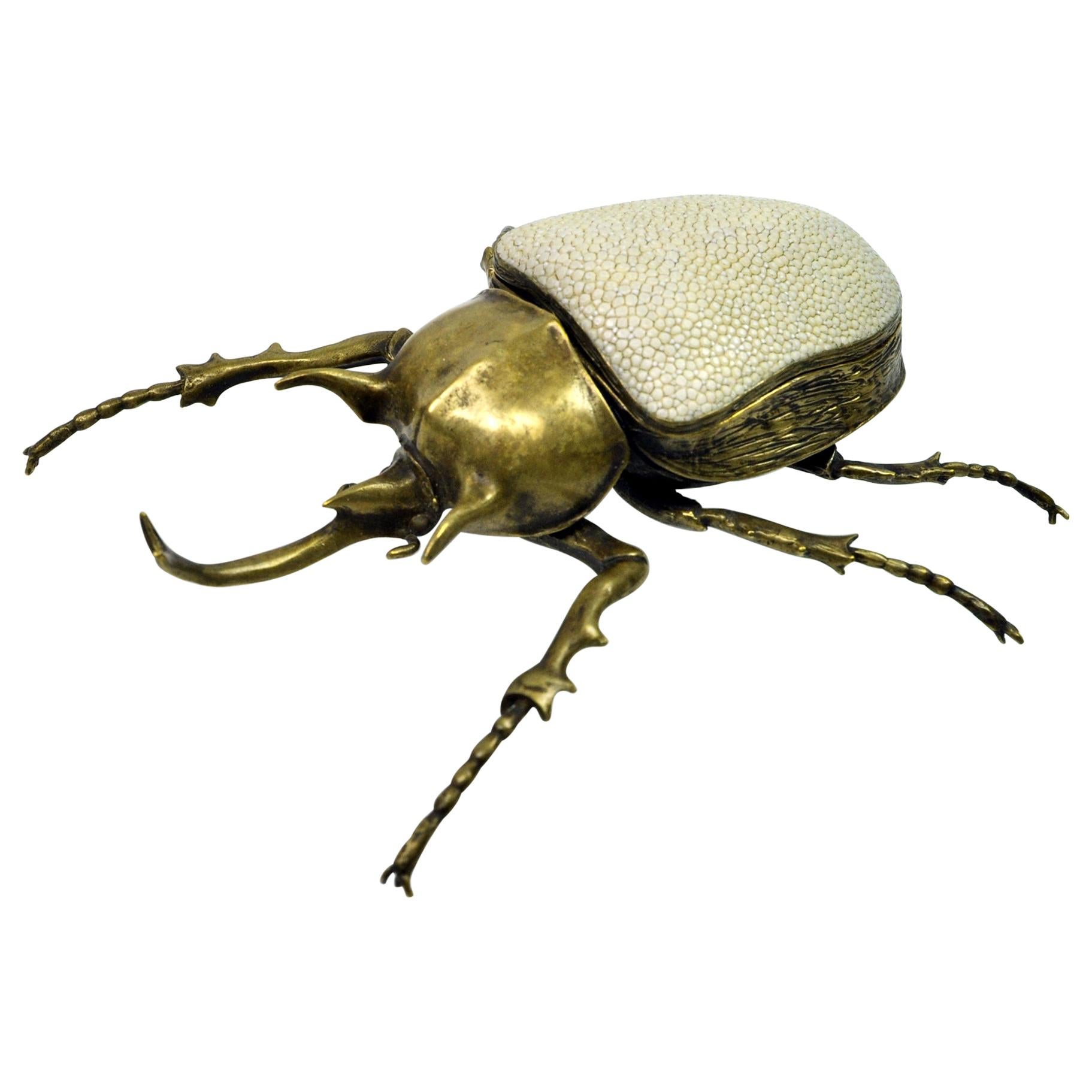Brass Box Goliath Scarab with Shagreen Lid by Ginger Brown For Sale