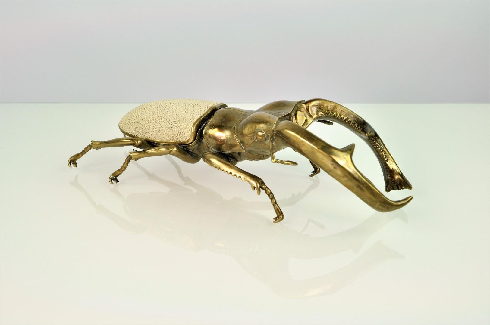 Contemporary Brass Box Mandibularis Scarab with Shagreen Top by Ginger Brown For Sale