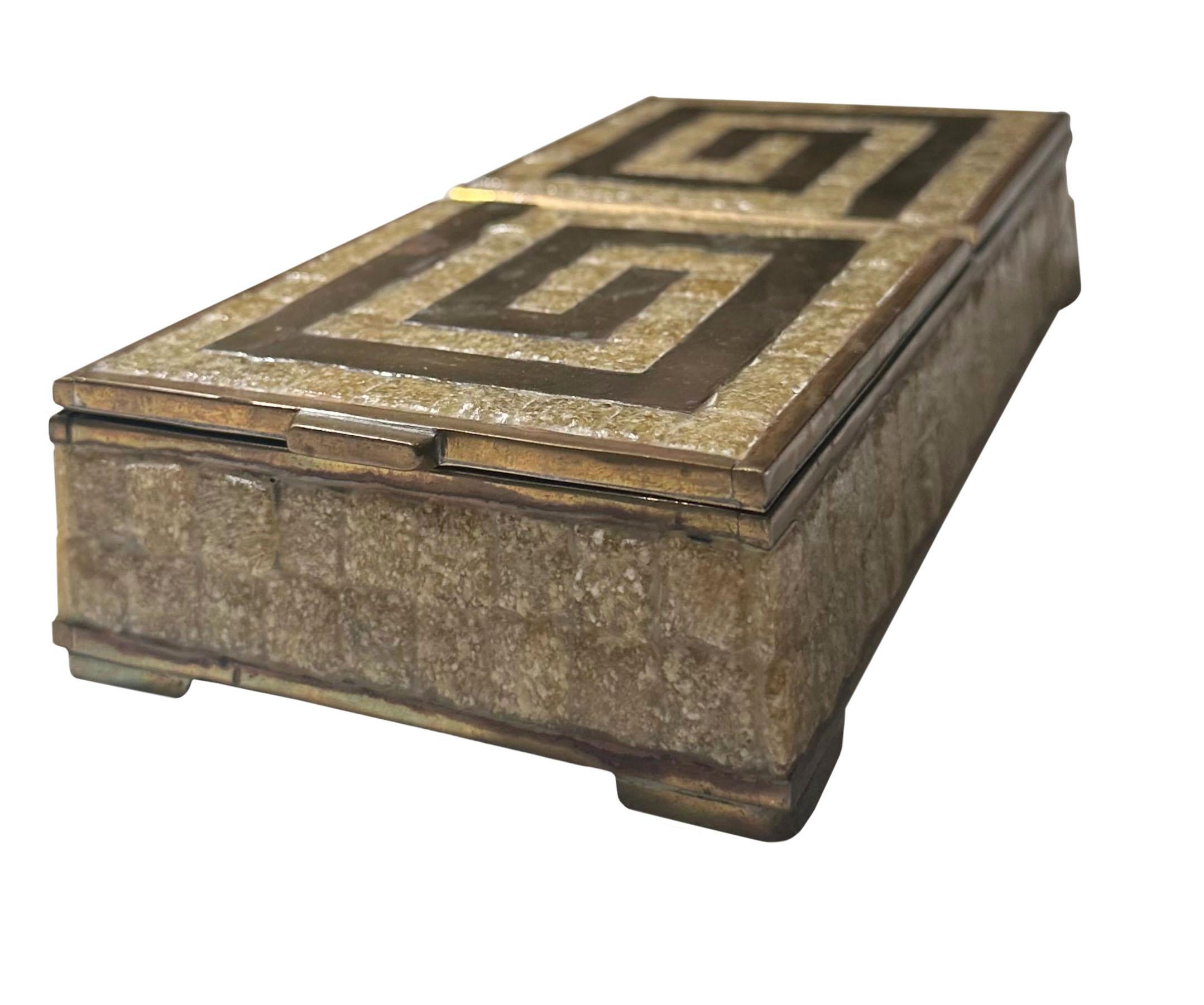 Mexican Brass Box With A Greek Key Design For Sale