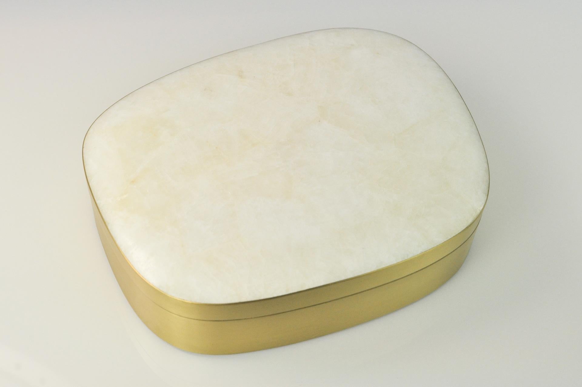 French Brass Box with a White Rock Crystal Lid by Ginger Brown