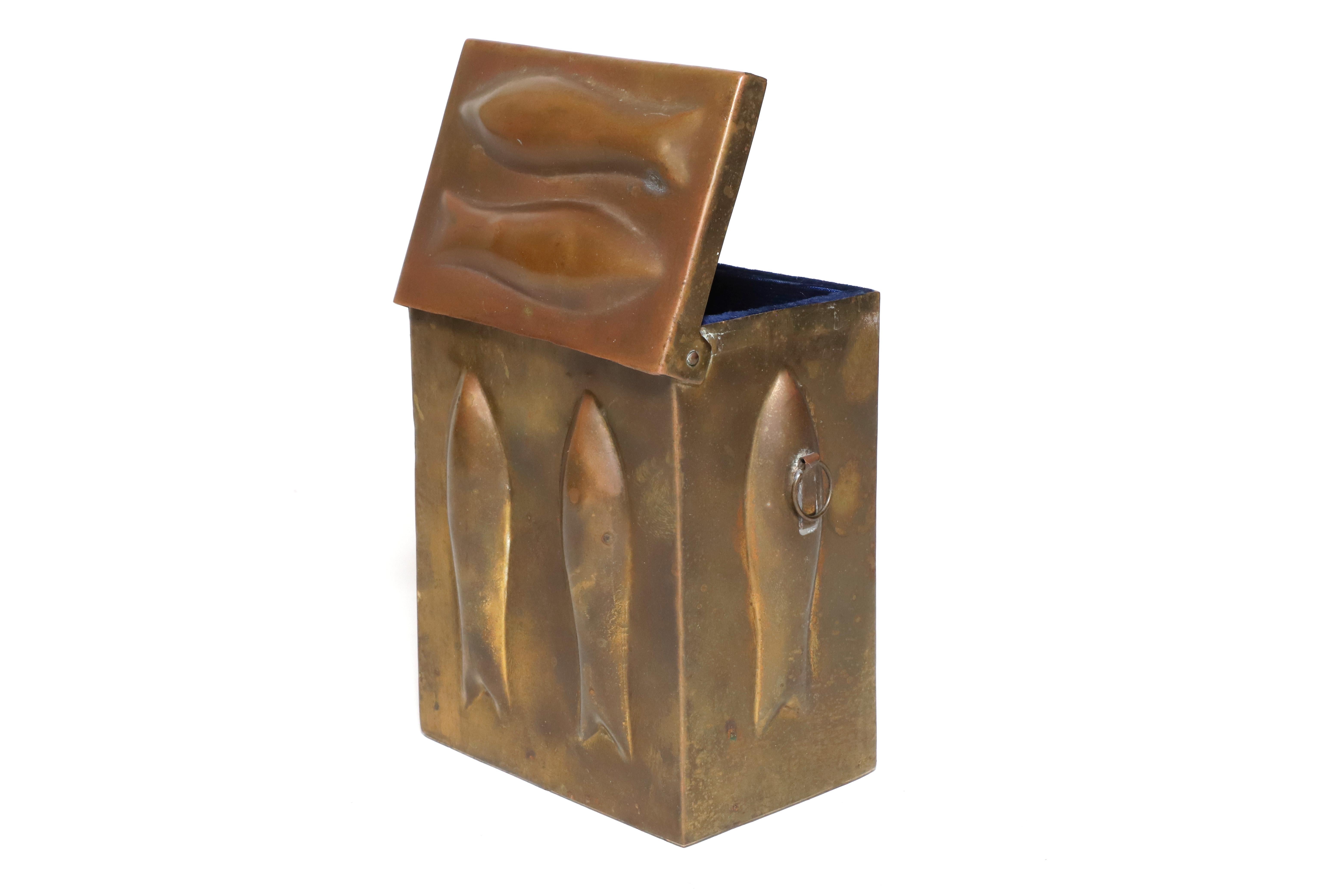 Contemporary Brass Box with Embossed Fish Silhouttes from Saks Fifth Avenue India For Sale