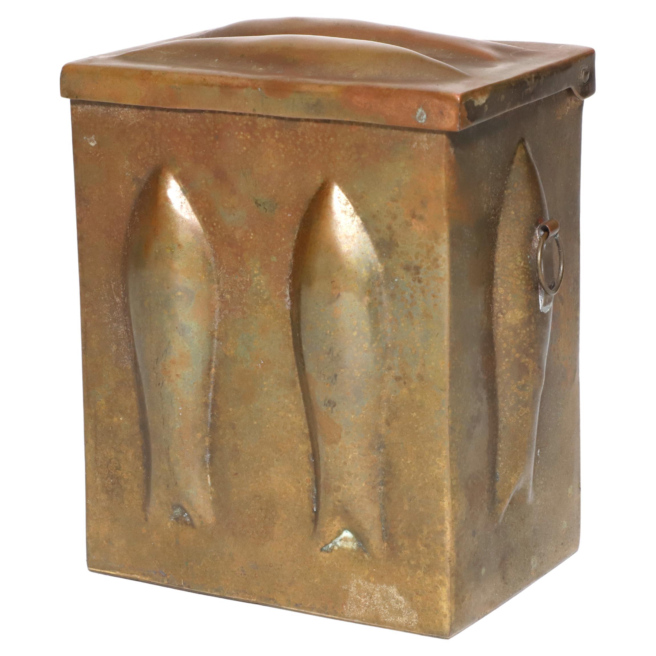 Brass Box with Embossed Fish Silhouttes from Saks Fifth Avenue India For Sale