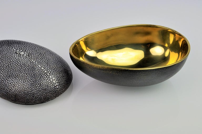 Organic Modern Brass Box with Shagreen Lid by Ginger Brown For Sale