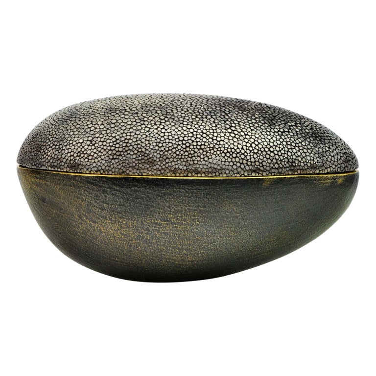 Brass Box with Shagreen Lid by Ginger Brown For Sale