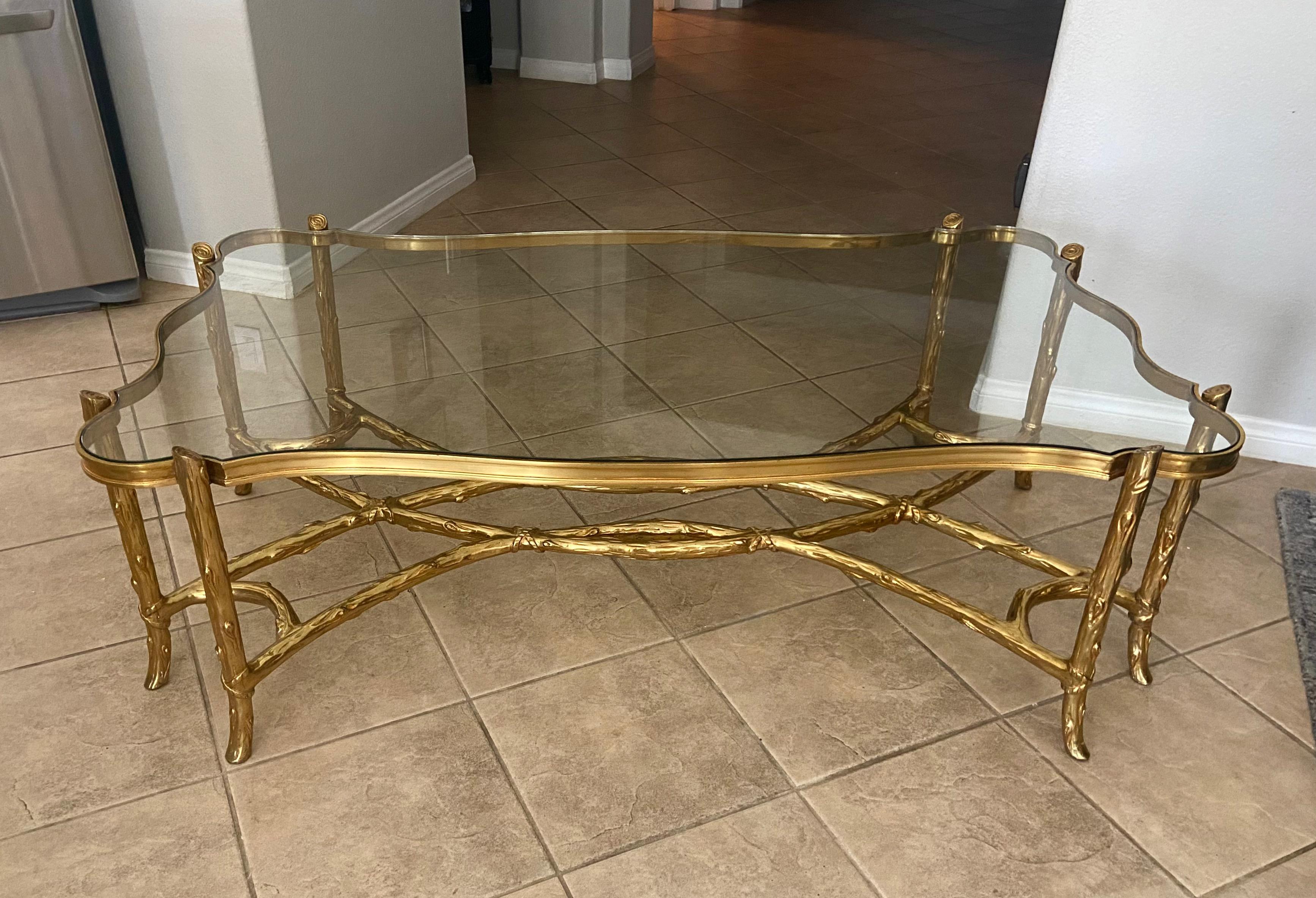 European Branch Tree Form Bronze Serpentine Cocktail Coffee Table For Sale