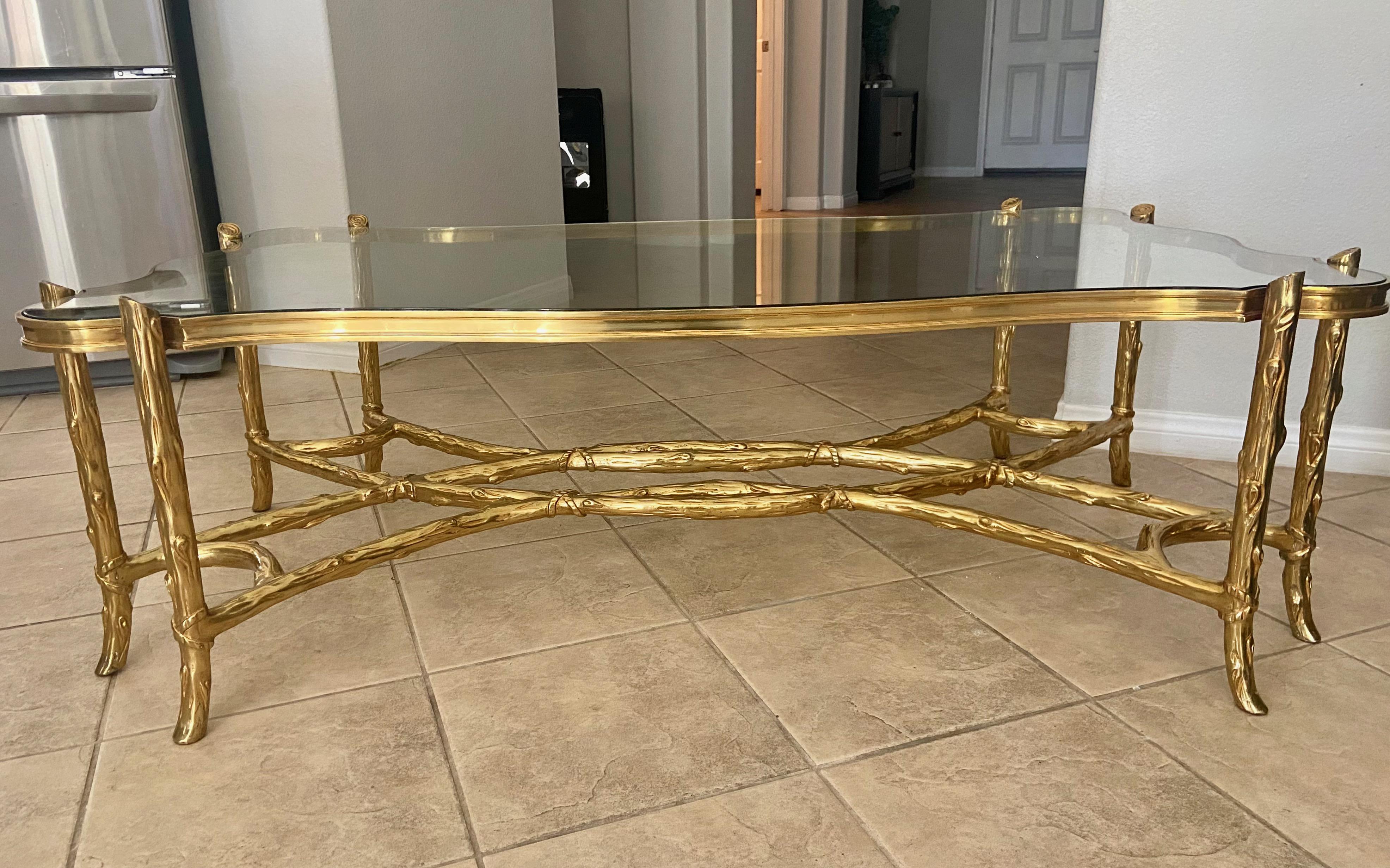Brass Branch Tree Form Bronze Serpentine Cocktail Coffee Table For Sale