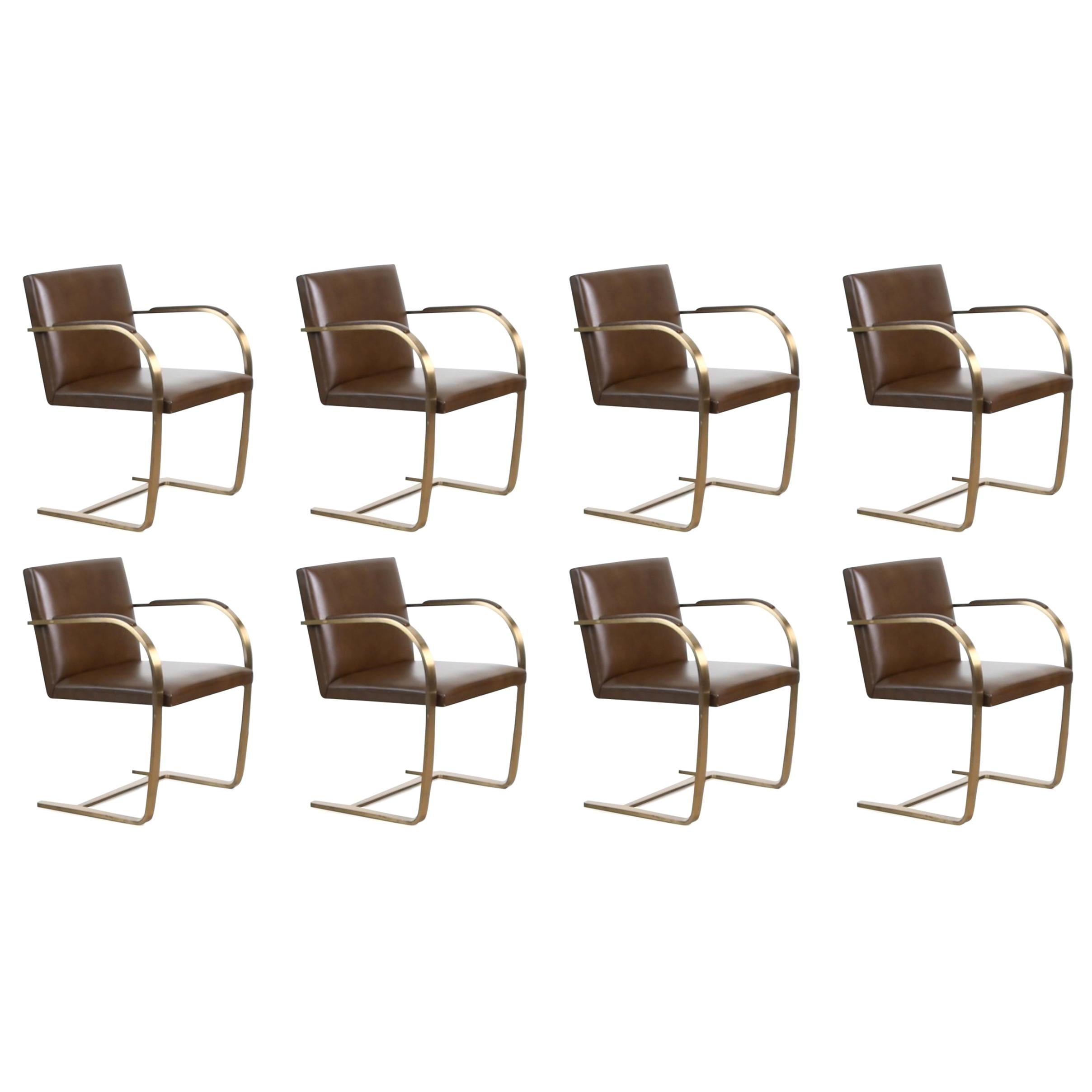Brass "Brno" Chairs by Mies Van Der Rohe for Knoll International, Signed 1976