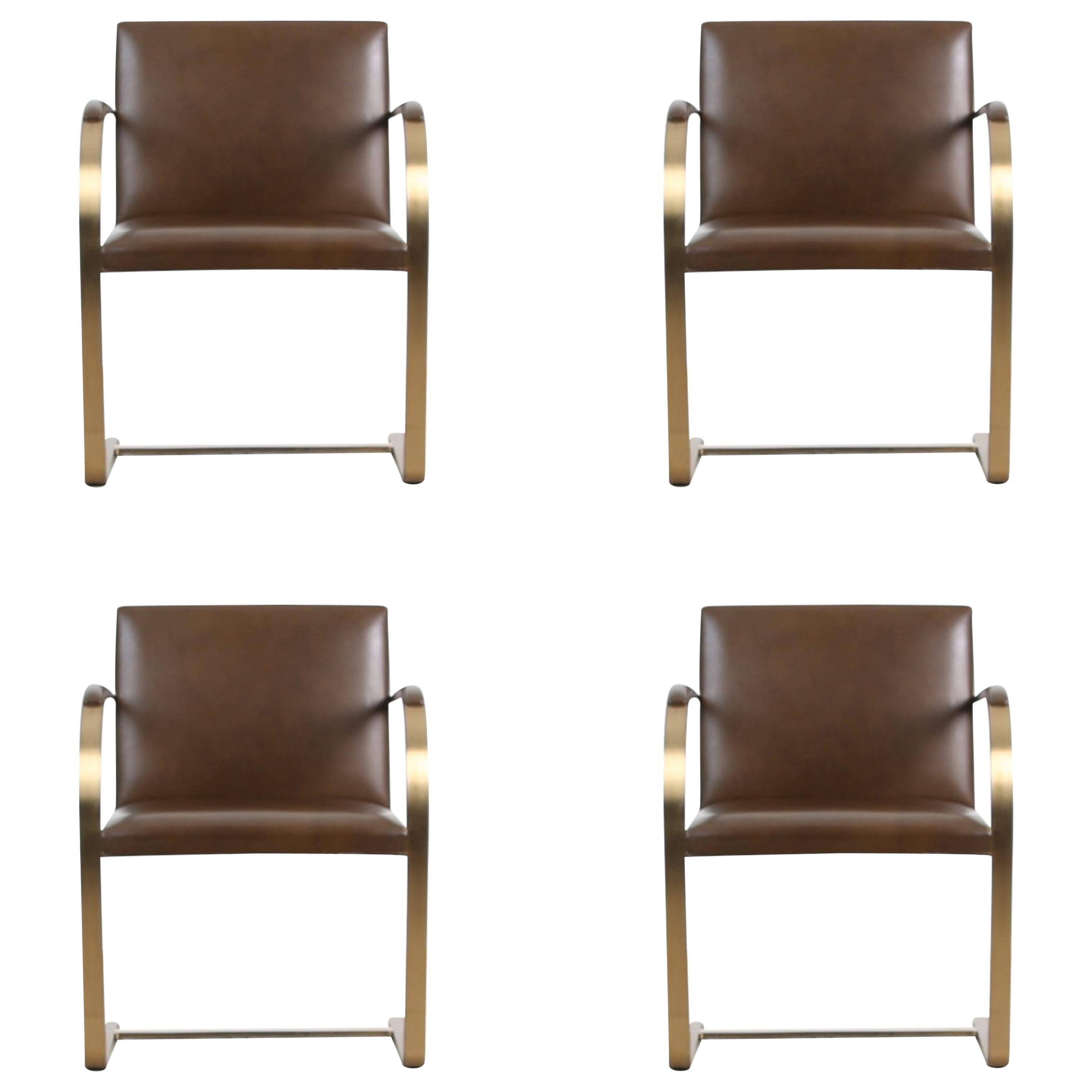 Brass "Brno" Chairs by Mies Van Der Rohe for Knoll International, Signed 1976