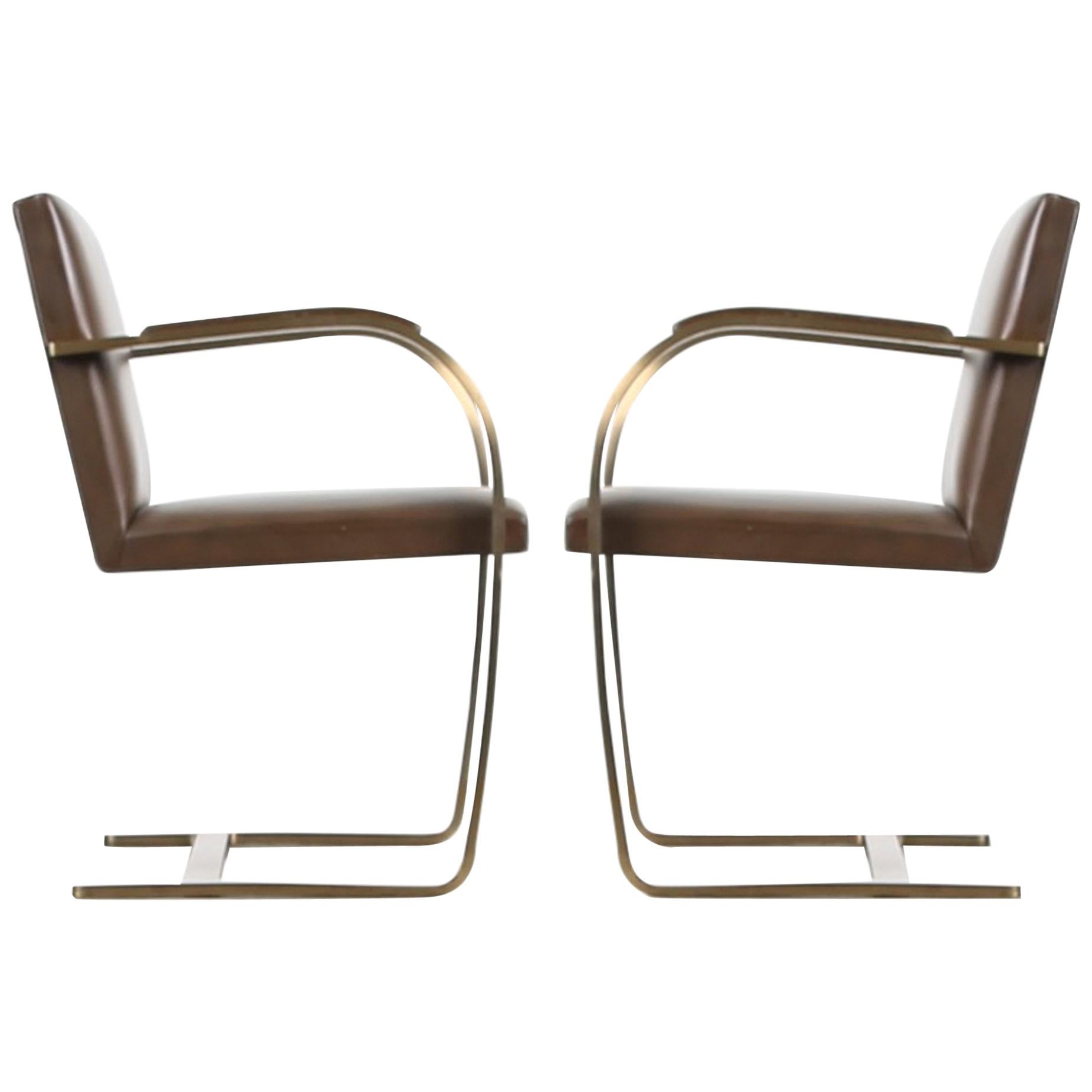 Brass "Brno" Chairs by Mies van der Rohe for Knoll International, Signed 1976