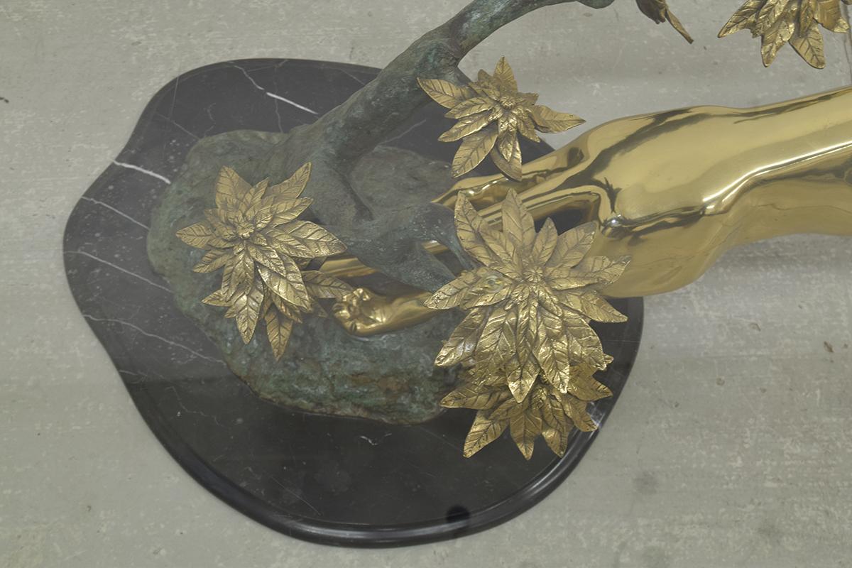 Brass, Bronze and Marble Panther Table Attributed to Maison Jansen, 1970s For Sale 5