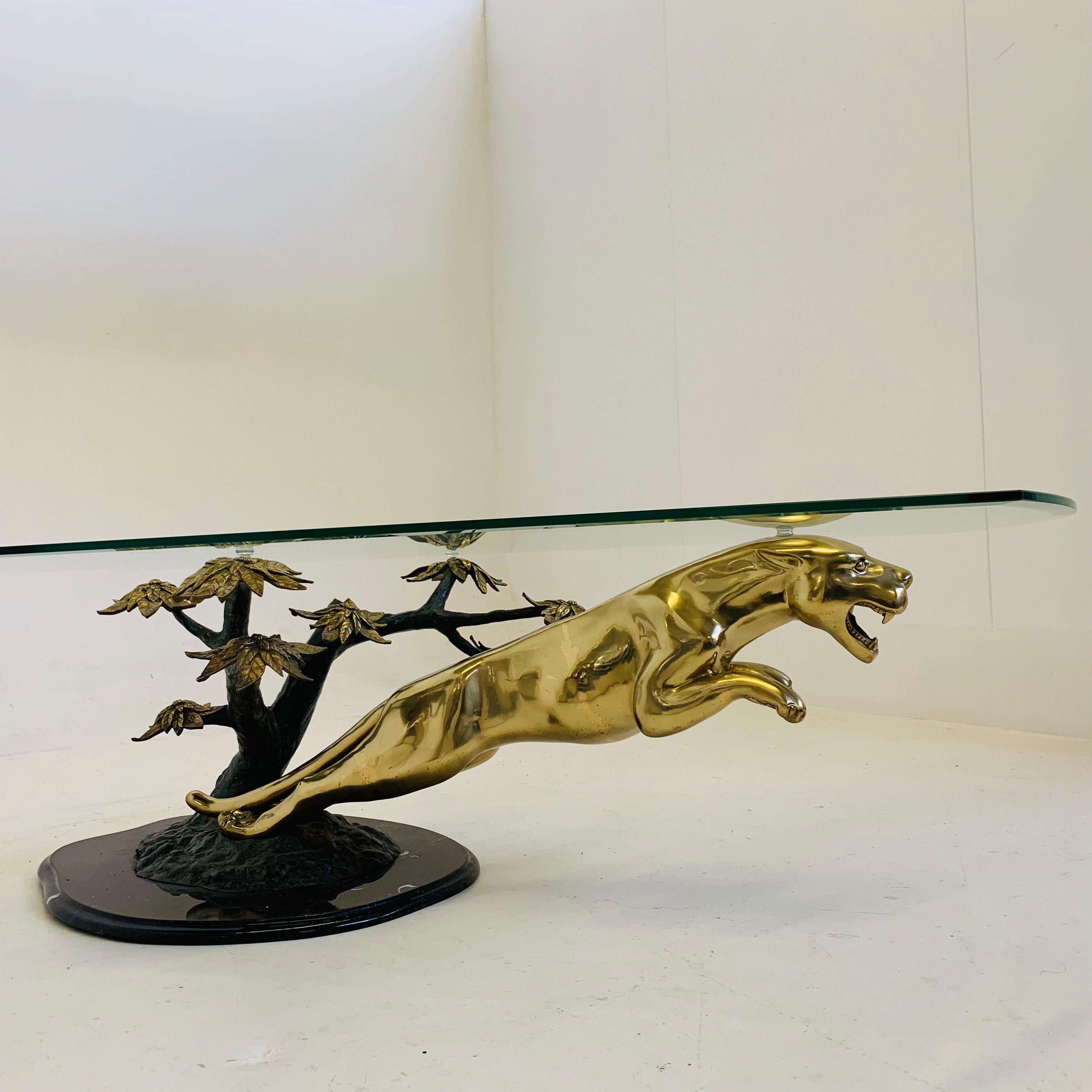 Brass, Bronze and Marble Panther Table Attributed to Maison Jansen, 1970s For Sale 6