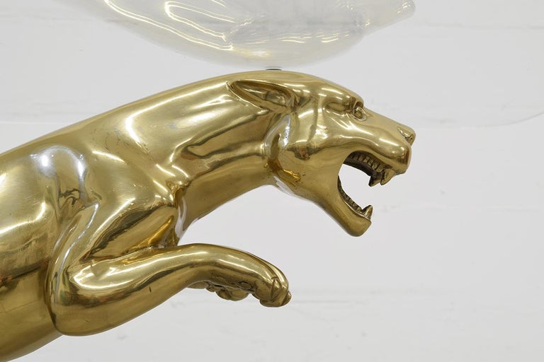 Brass, Bronze and Marble Panther Table Attributed to Maison Jansen, 1970s For Sale 1