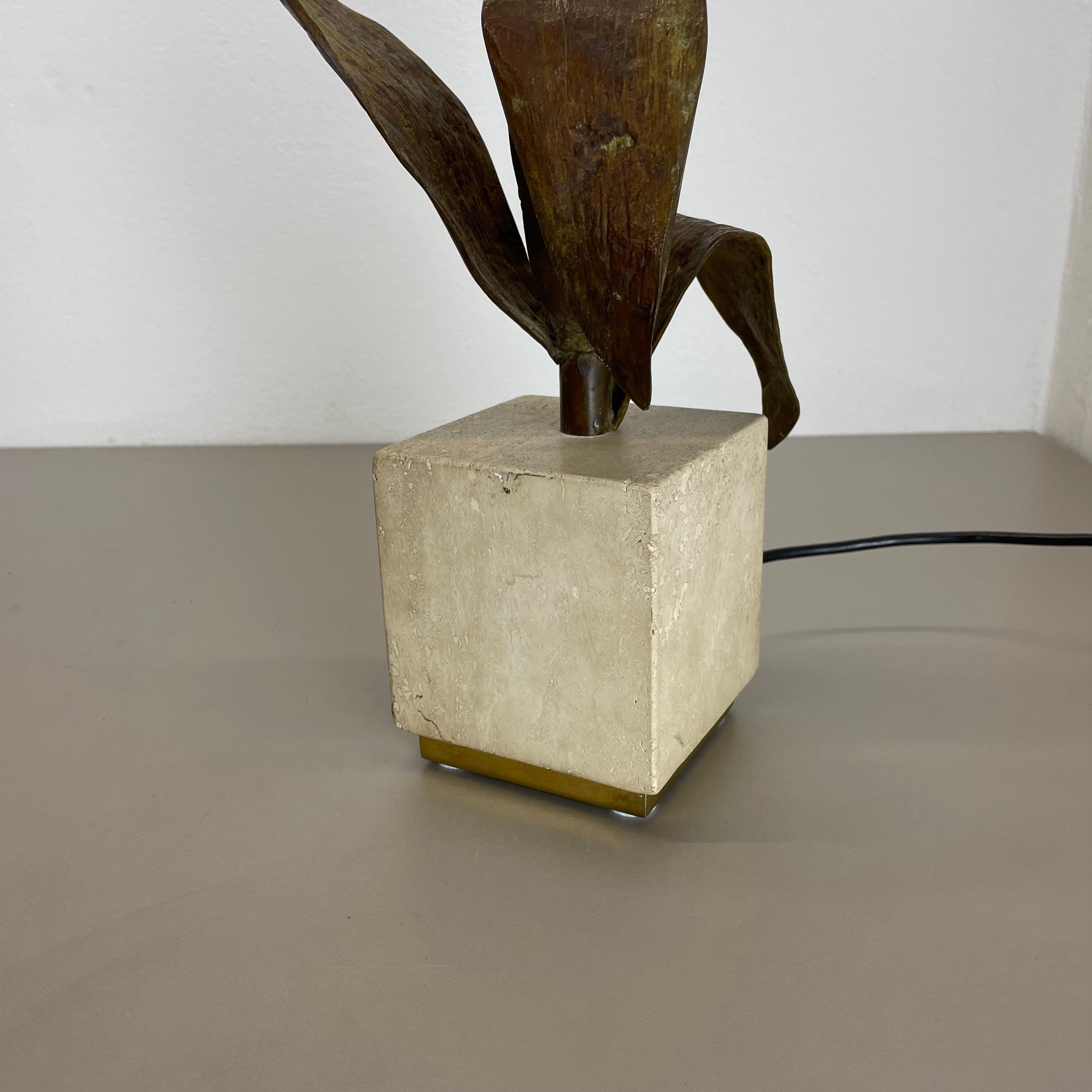 brass, bronze and travertine Table Light by MAISON CHARLES attrib., France 1970s For Sale 12