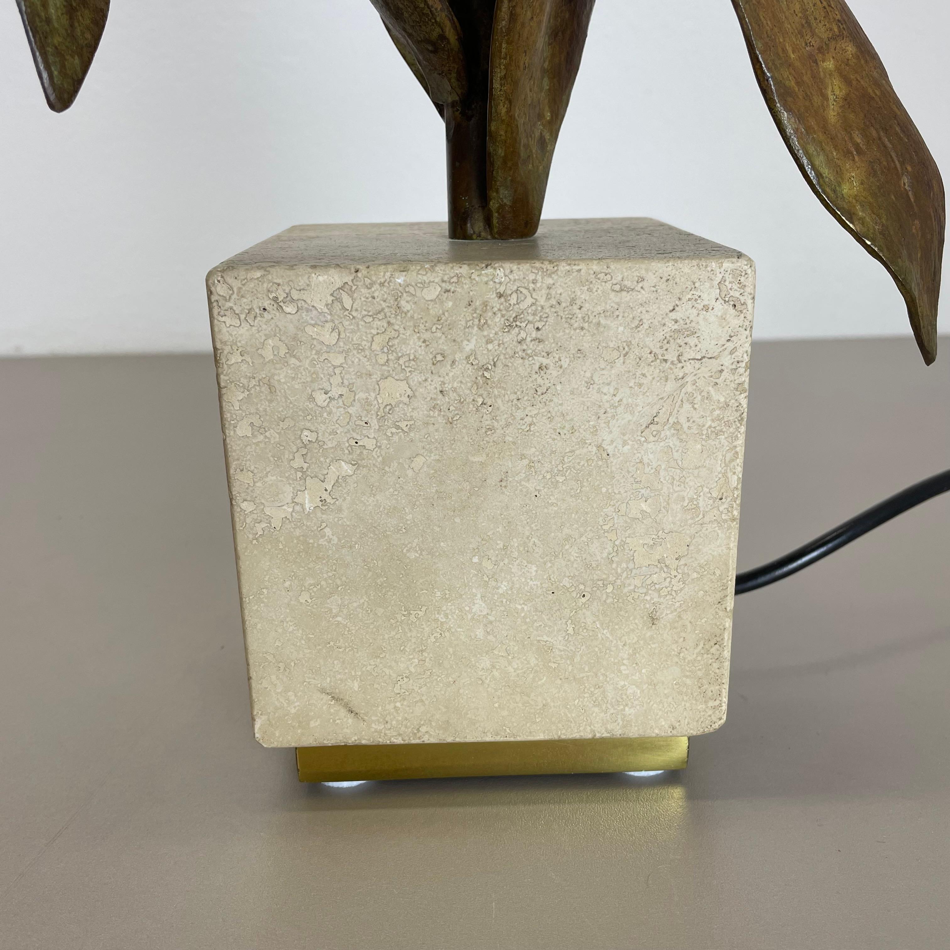 Metal brass, bronze and travertine Table Light by MAISON CHARLES attrib., France 1970s For Sale