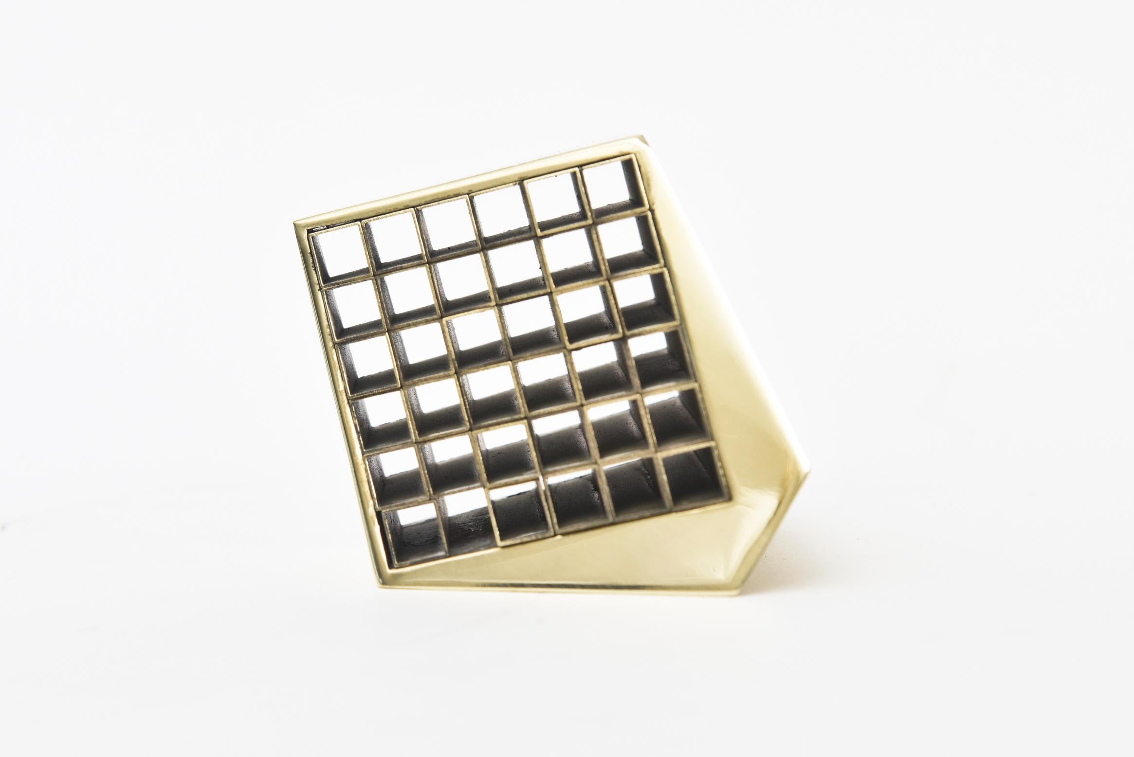 Japanese Aiko Miyawaki Bronze Brass Grid Rod Architectural Sculpture Desk Accessory