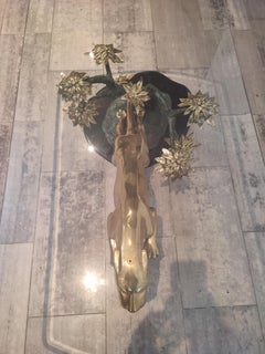 Brass, Bronze, Jaguar Coffee Table with Marble Base