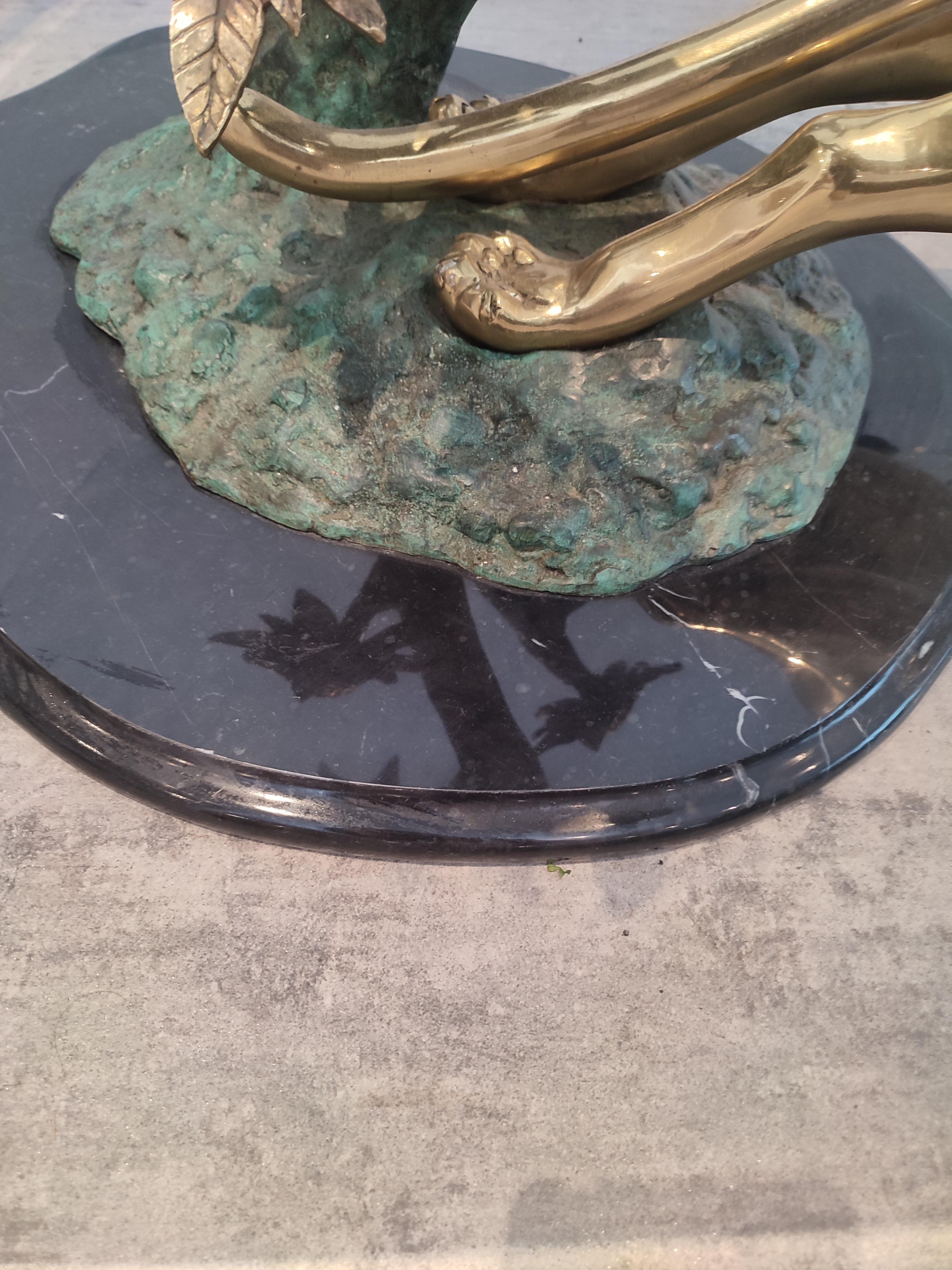 Brass, Bronze, Jaguar Coffee Table with Marble Base 1