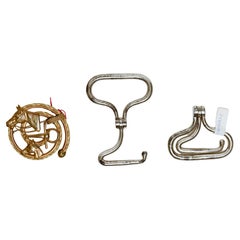 Antique Brass Brooch with Horse Motif and Hooks for Boots
