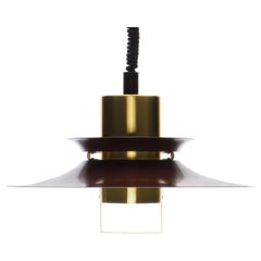 Brass & Brown Pendant, No. 23108 by Vitrika, 1960s. Danish Midcentury Lamp