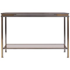 Brass, Brushed Steel and Smoked Glass Console Table, 1970s