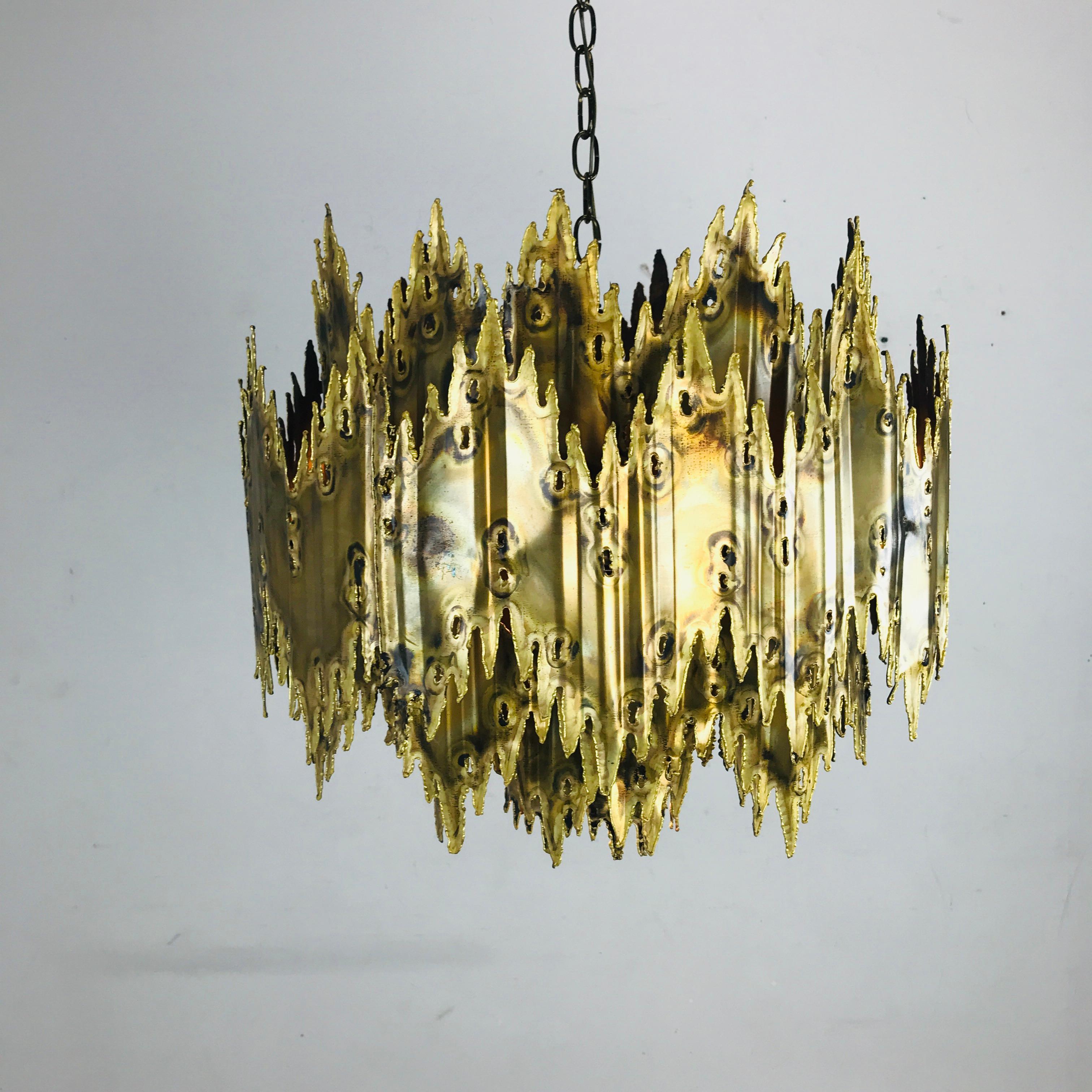 Brass Brutalist Chandelier by Feldman In Good Condition In Dallas, TX