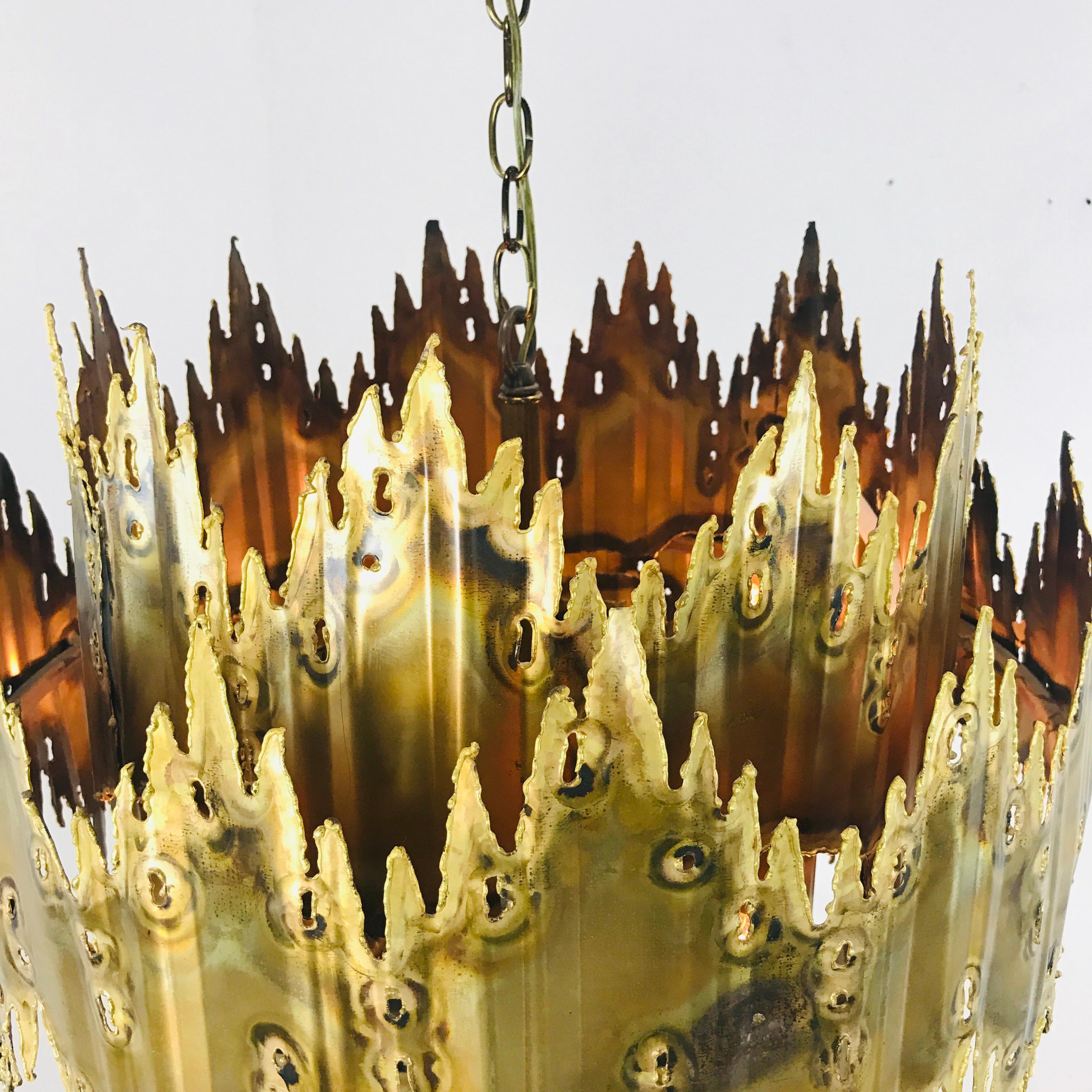 Brass Brutalist Chandelier by Feldman 2
