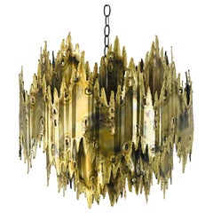 Brass Brutalist Chandelier by Feldman