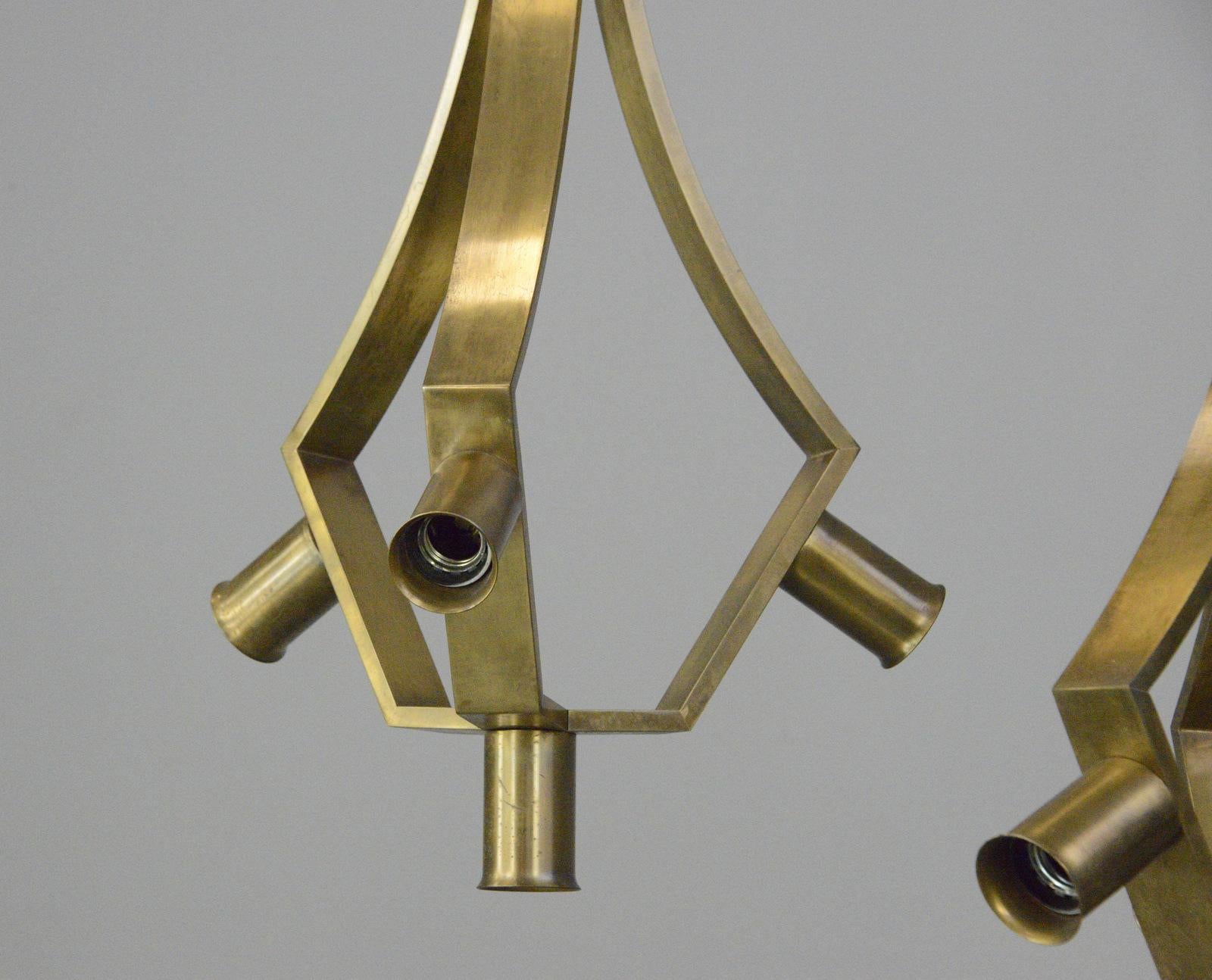 German Brass Brutalist Pendant Lights by Schonwandt circa 1970s
