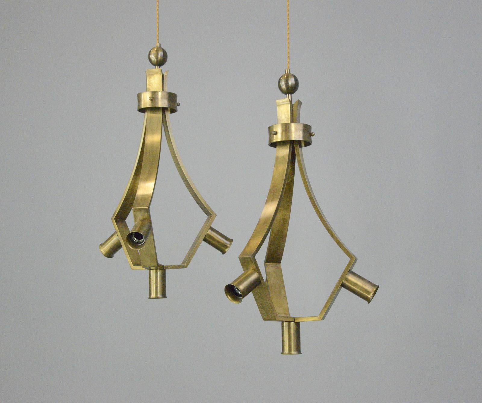 Brass Brutalist Pendant Lights by Schonwandt circa 1970s 1