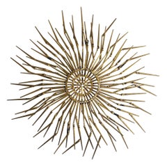 Vintage Brass Brutalist Sunburst Wall Sculpture by William Bowie