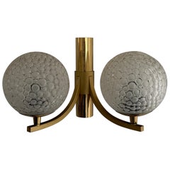 Brass & Bubble Ball Glass 2-armed Single Sconce by Kaiser, 1960s, Germany